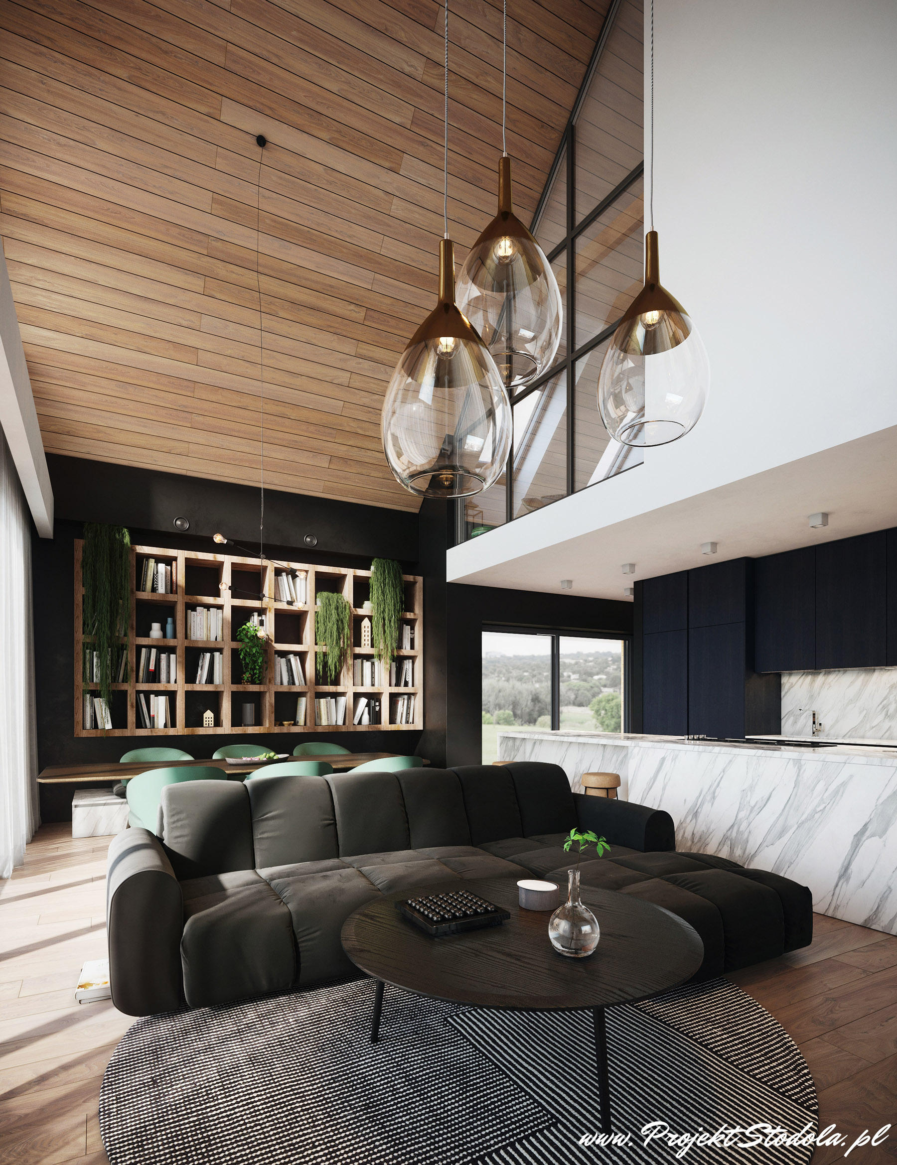 Projekt Stodoła ML salon kanapa Projekt Stodoła L wysoki salon, antresola