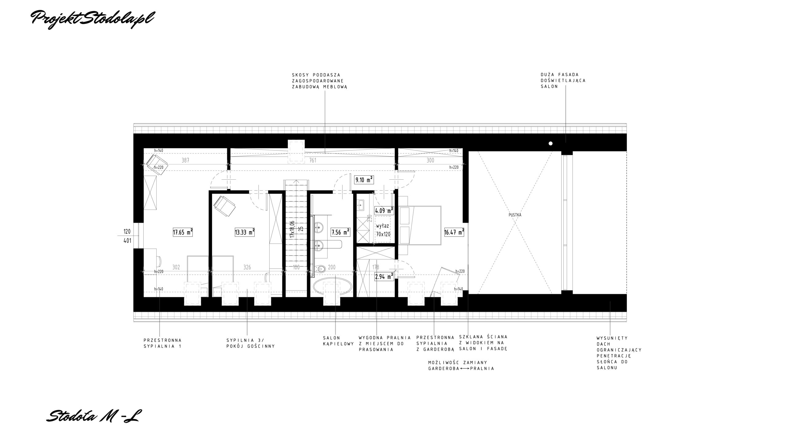 Nowoczesna stodoła mL Rzut poddasze wersja podstawowa