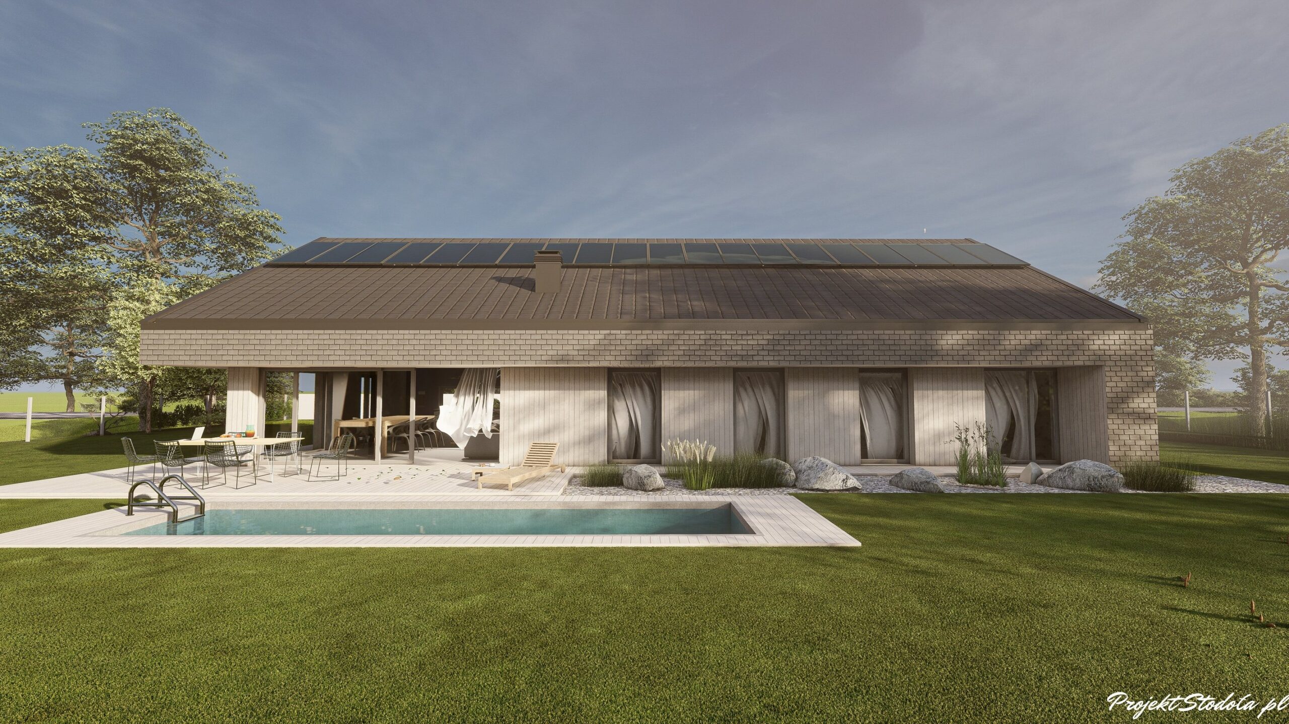 Projekt Stodoła S+ Premium elewacja ogrodowa NOWOCZESNA STODOŁA