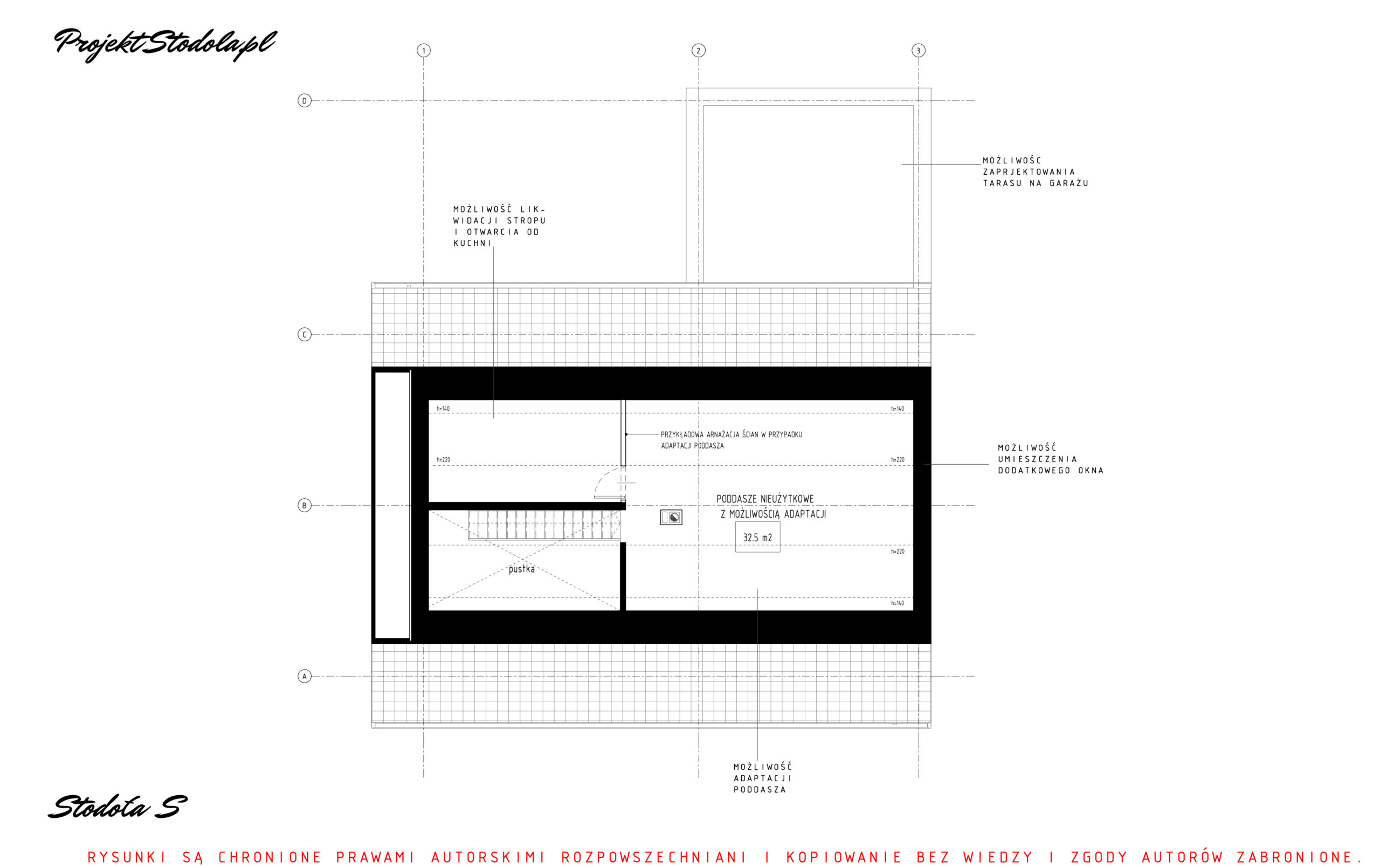 Projekt Stodoła S wersja podstawowa rzut poddasza