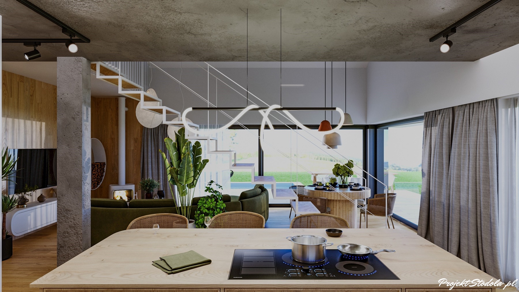 Projekt Stodoła_S+_Premium_wersja podstawowa_salon (3) nowoczesna stodoła wnętrza