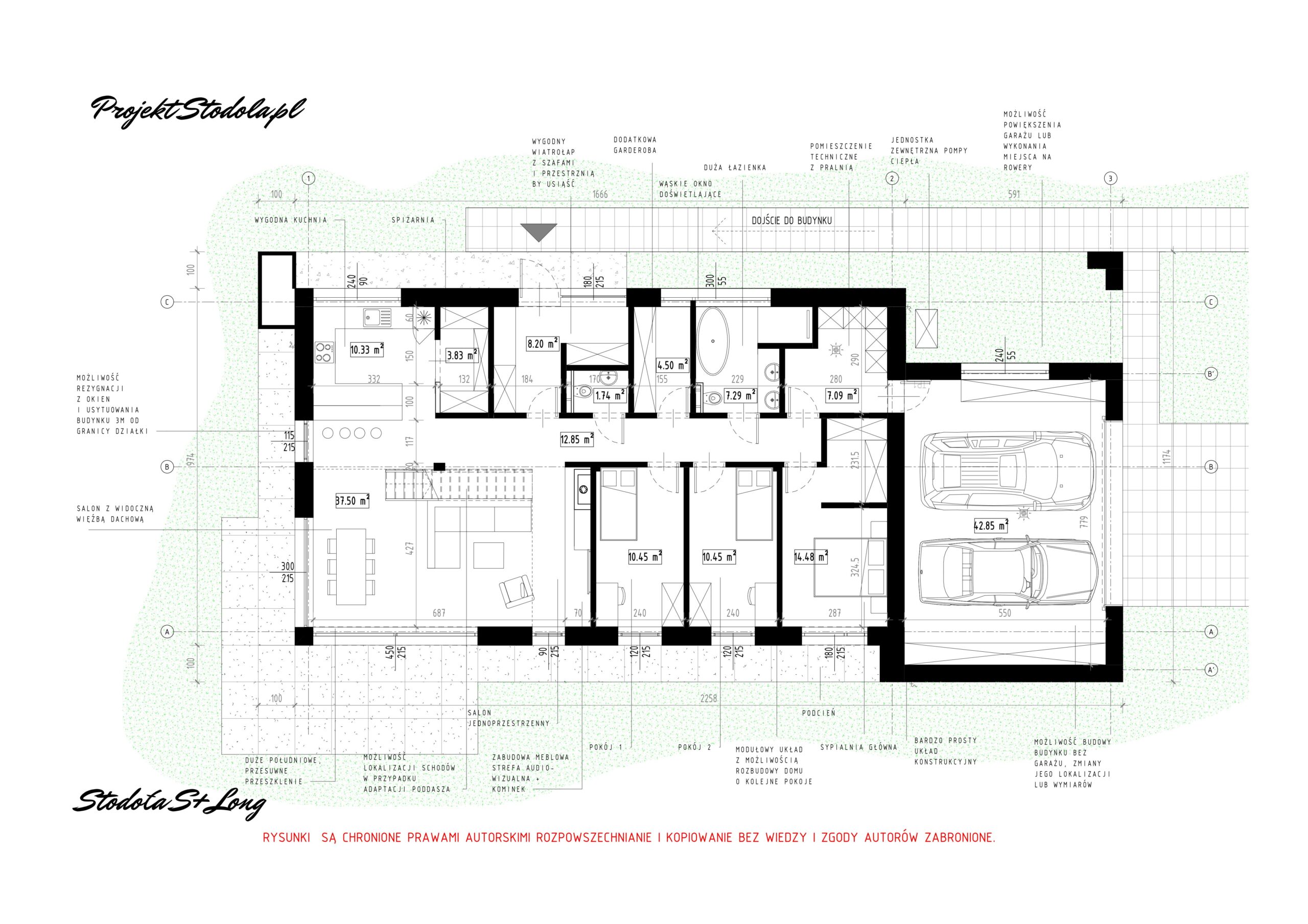 Stodoła S+ long rzut parteru wersja podstawowa