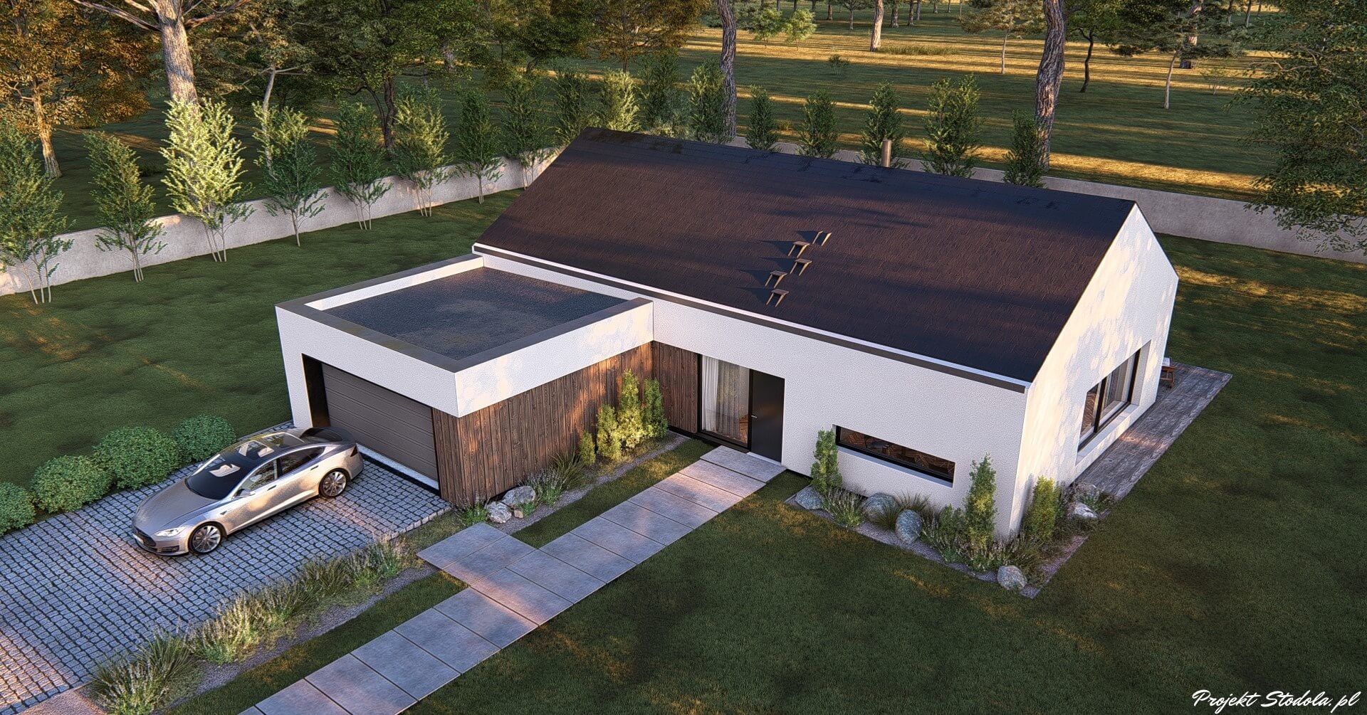 Projekt Stodoła Optimum z garażem aksonometria