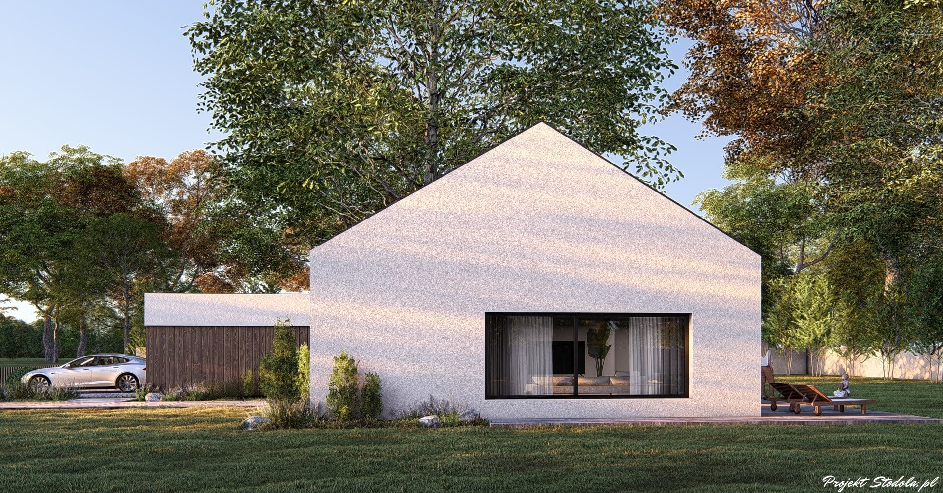 Projekt Stodoła Optimum z garażem elewacja boczna 2