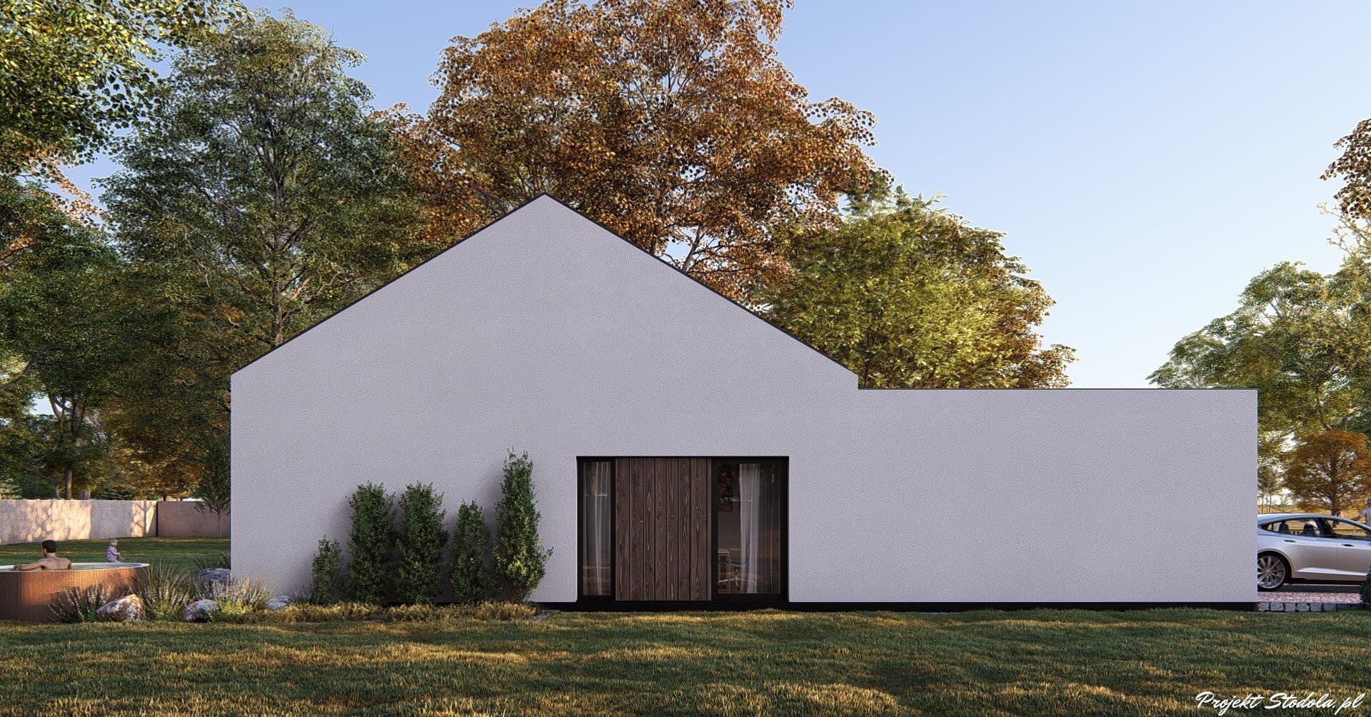 Projekt Stodoła Optimum z garażem elewacja boczna