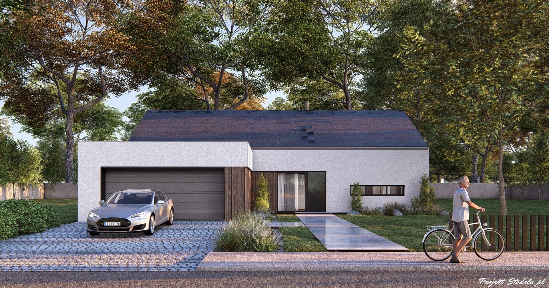 Projekt Stodoła Optimum z garażem elewacja frontowa