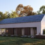 Projekt Stodoła Optimum z garażem perspektywa ogrodowa