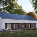 Projekt Stodoła Optimum z garażem perspektywa ogrodowa 2