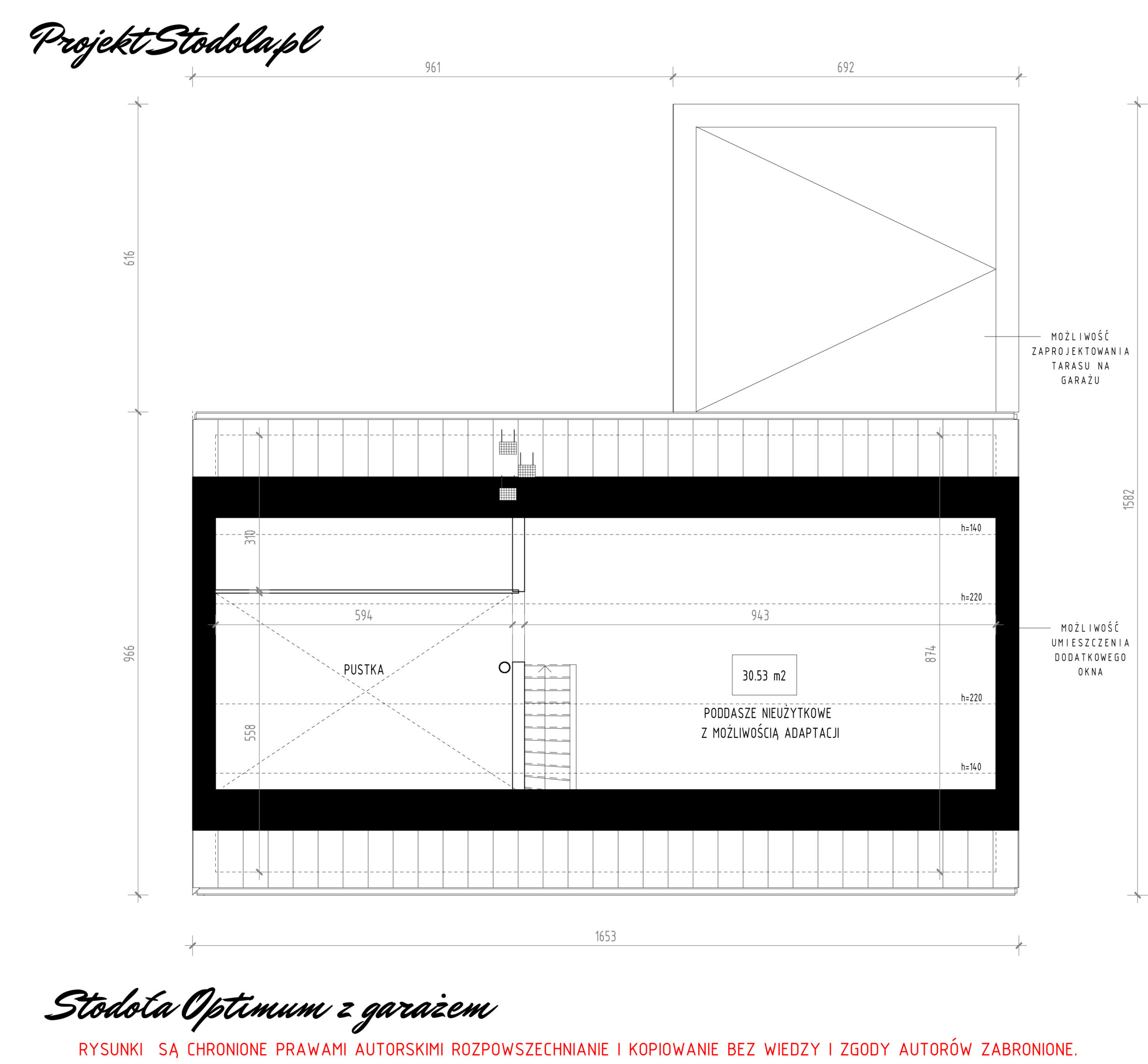 Stodoła Optimum z garażem wersja podstawowa rzut poddasza