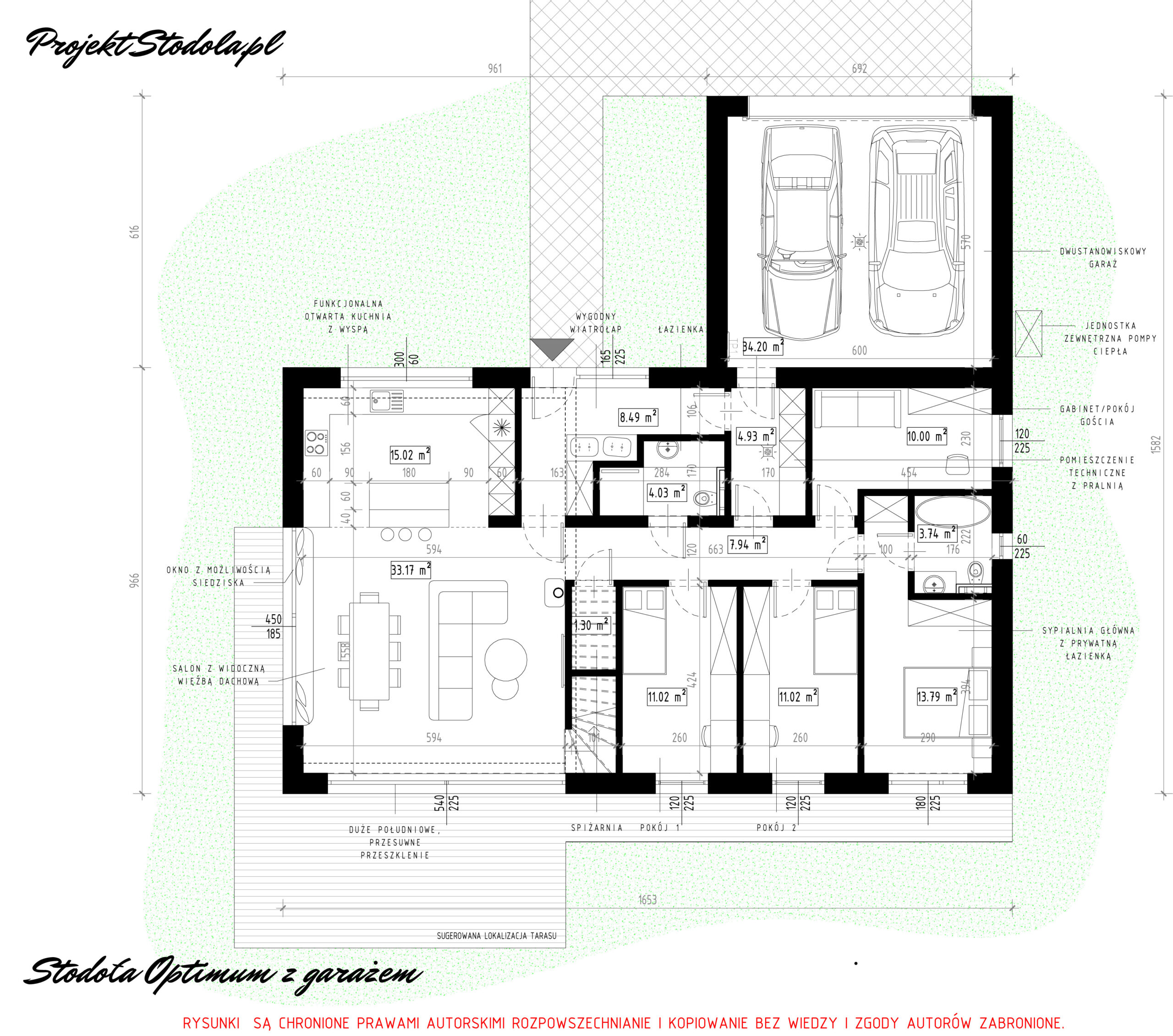 Stodoła Optimum z garażem wersja podstawowa rzut parteru