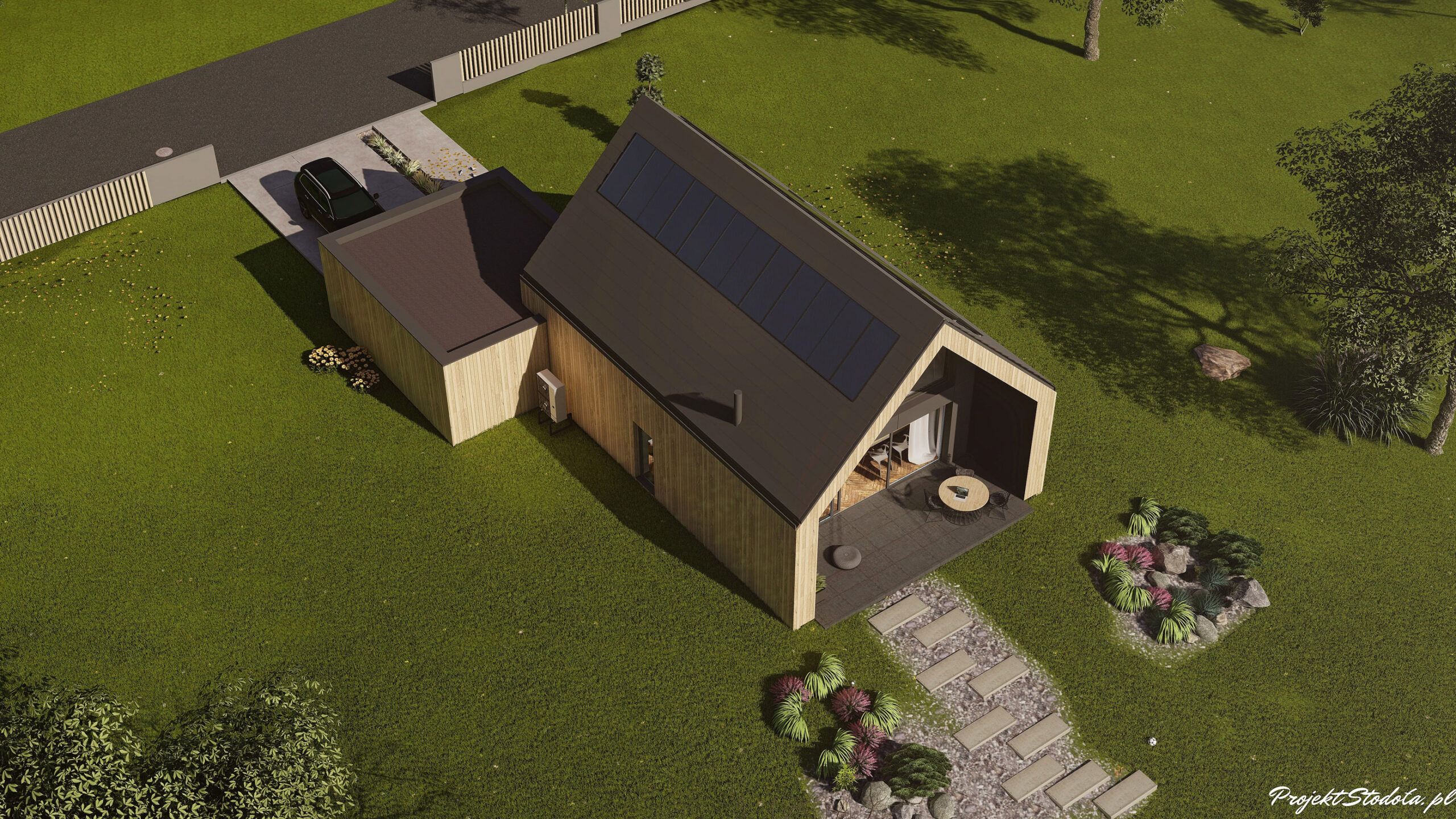Nowoczesna Stodoła L Compact Aksonometria ogród
