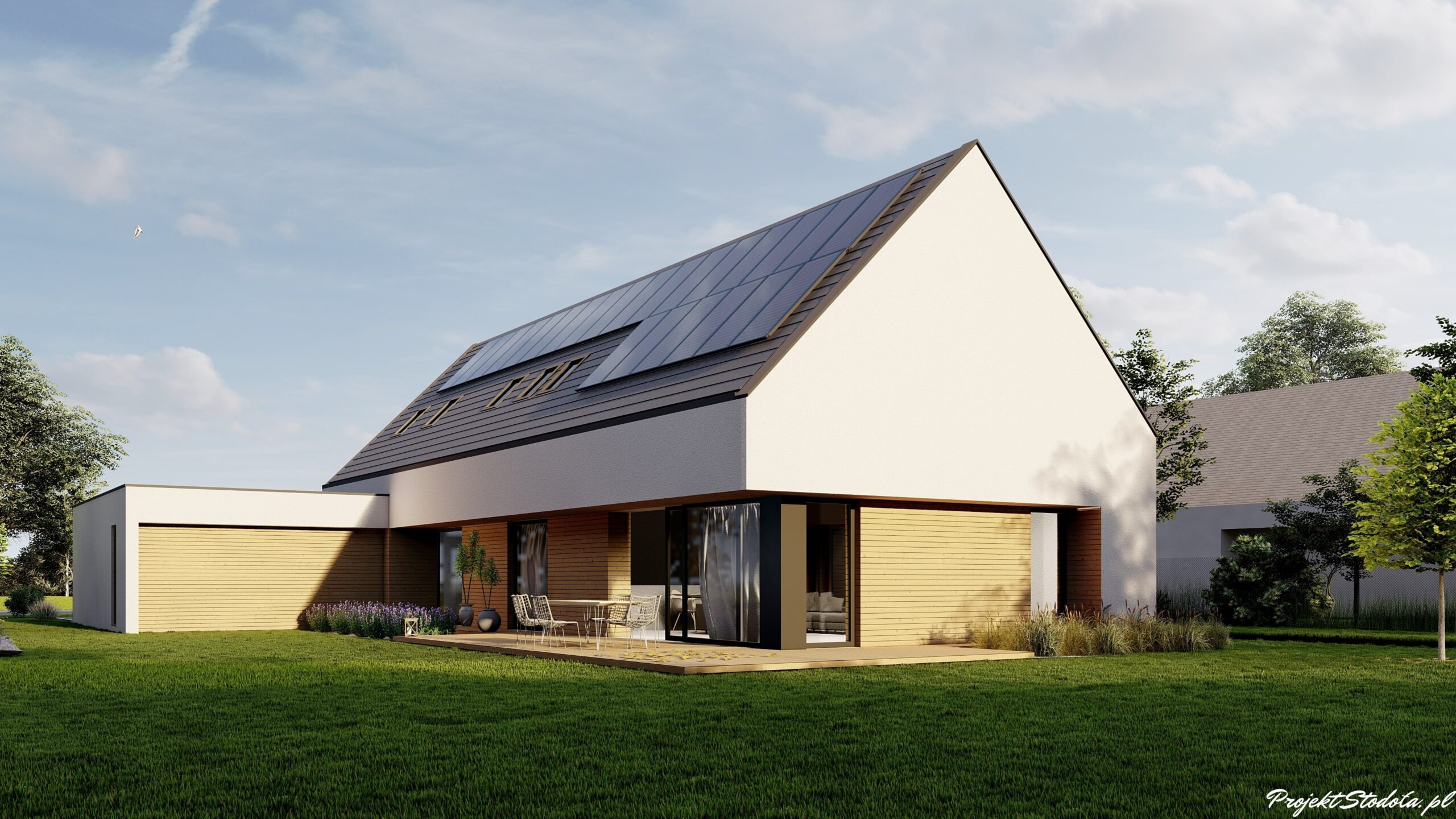Projekt Stodoła M+ perspektywa ogrodowa