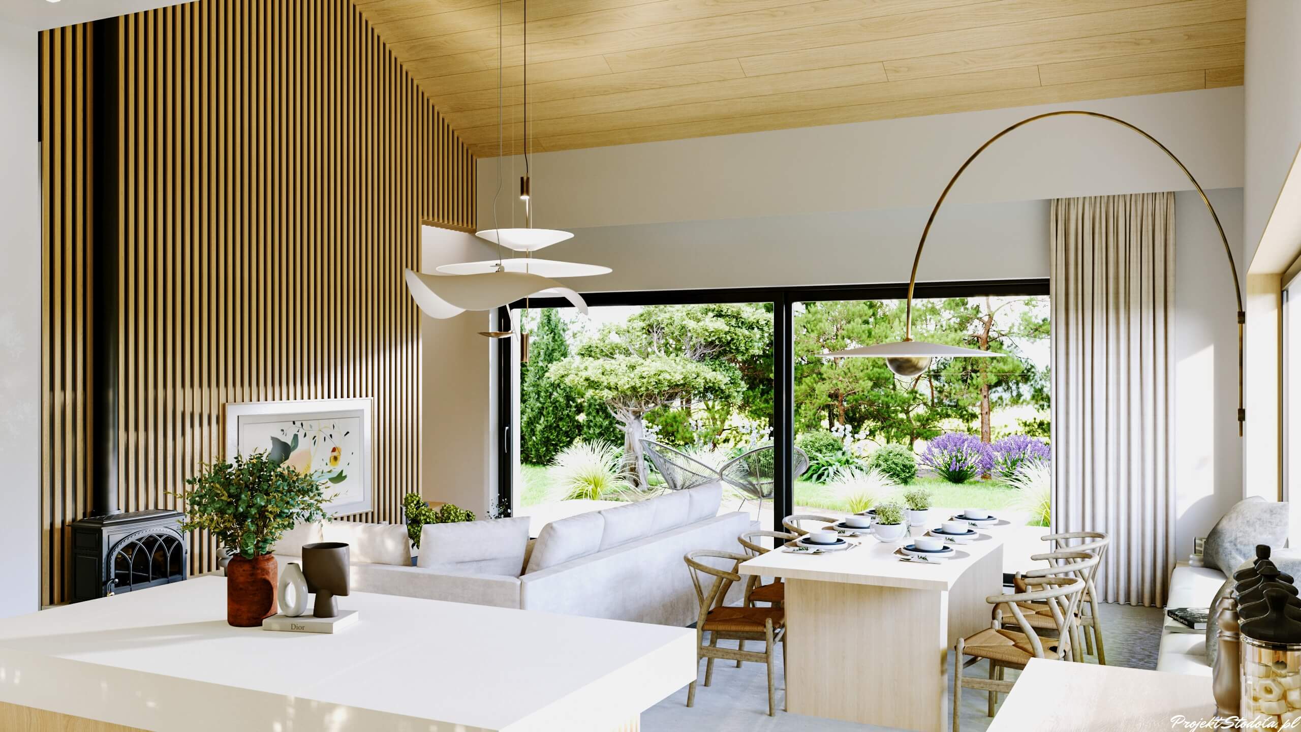 Projekt Stodoła Optimum ujecie z kuchni, salon jadalnia