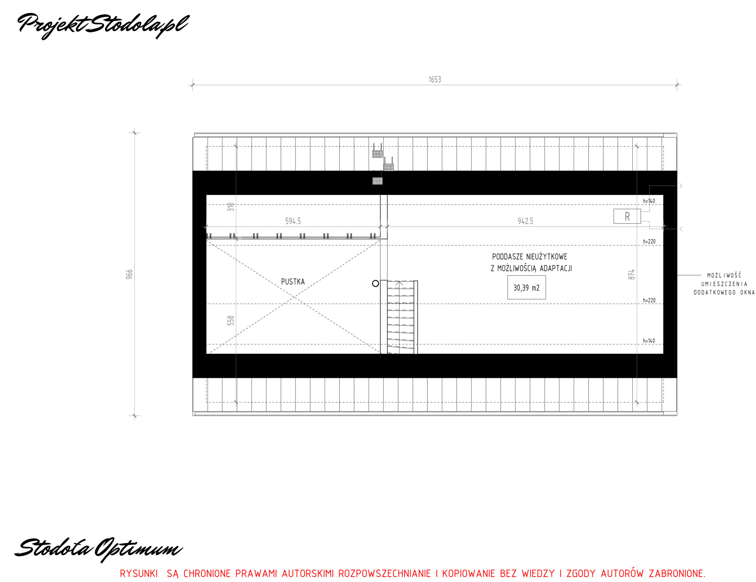 Projekt Stodoła optimum wersja podstawowa rzut poddasza