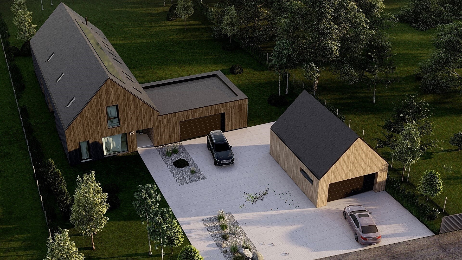 Dodatkowy garaż dwuspadowy dach Stodoła L+ front lustro