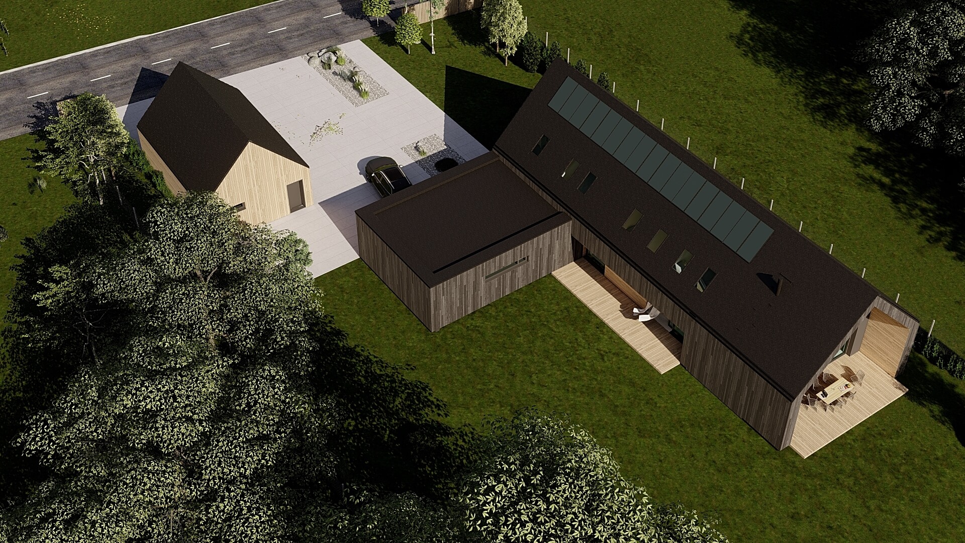 Dodatkowy garaż dwuspadowy dach Stodoła L+ lustro