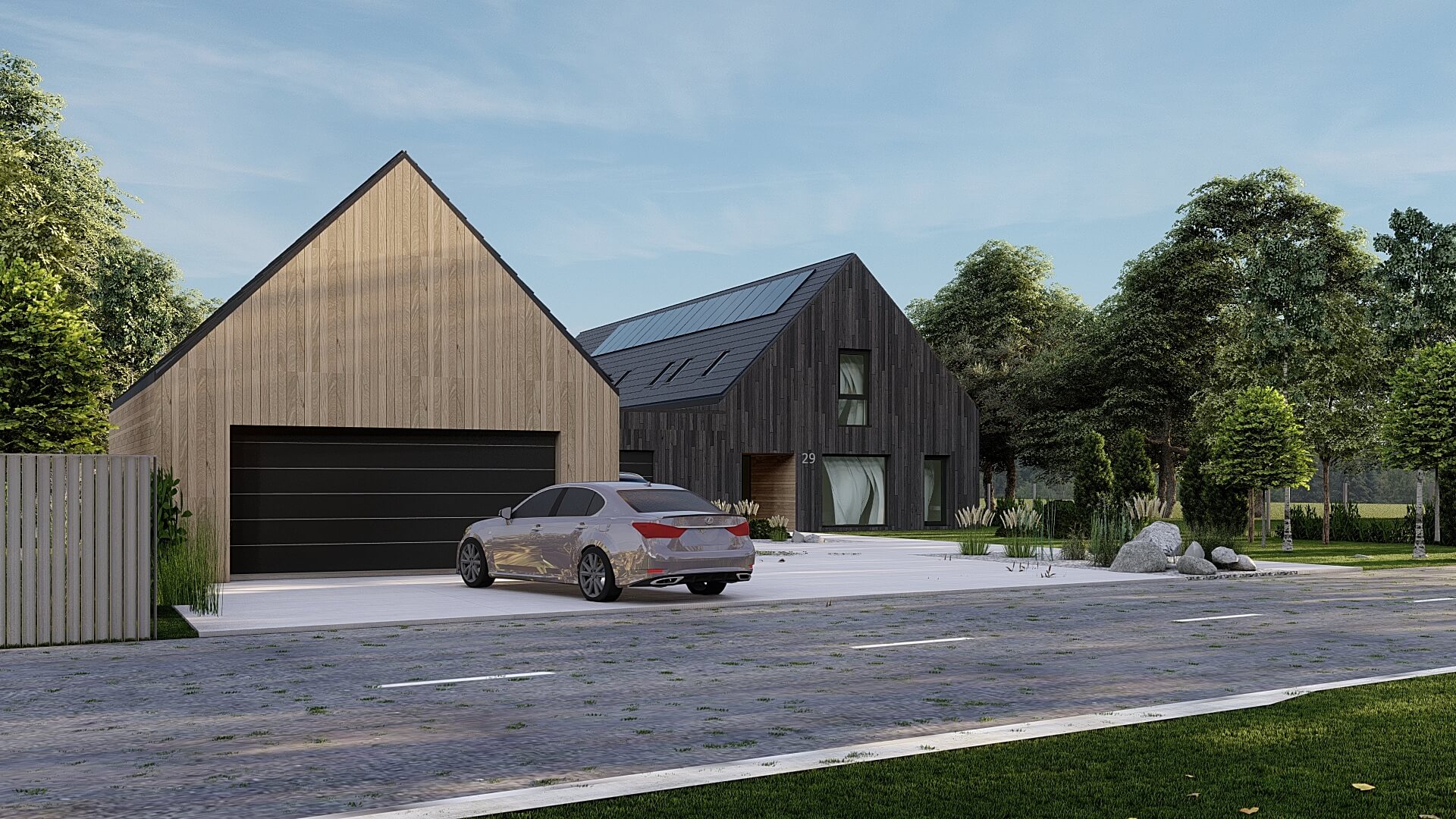 Dodatkowy garaż dwuspadowy dach Stodoła L+ perspektywa front