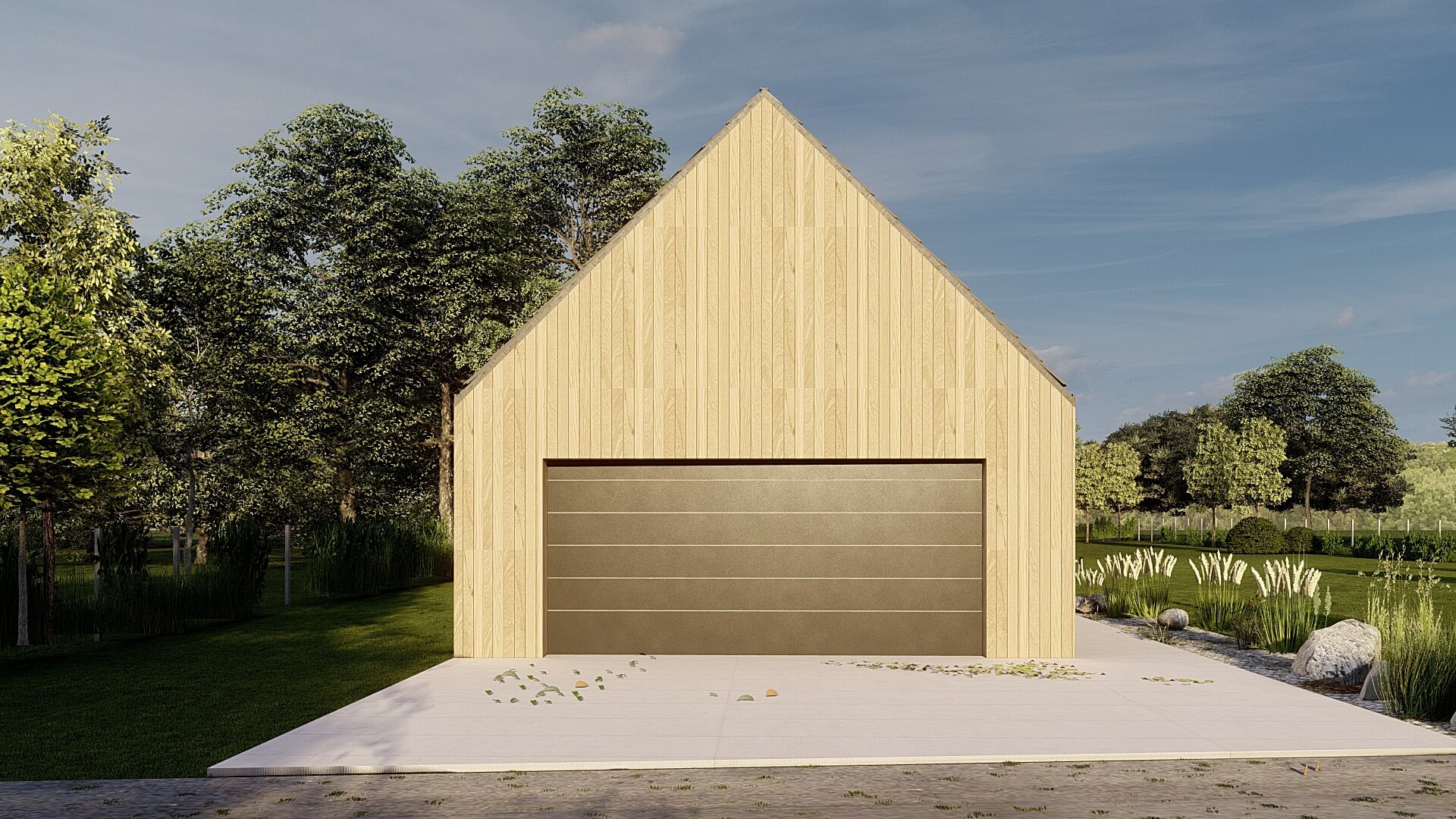 Dodatkowy garaż dwuspadowy dach widok frontu