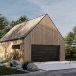 Dodatkowy garaż dwuspadowy dach widok z ulicy lustro garaż z dwuspadowym dachem