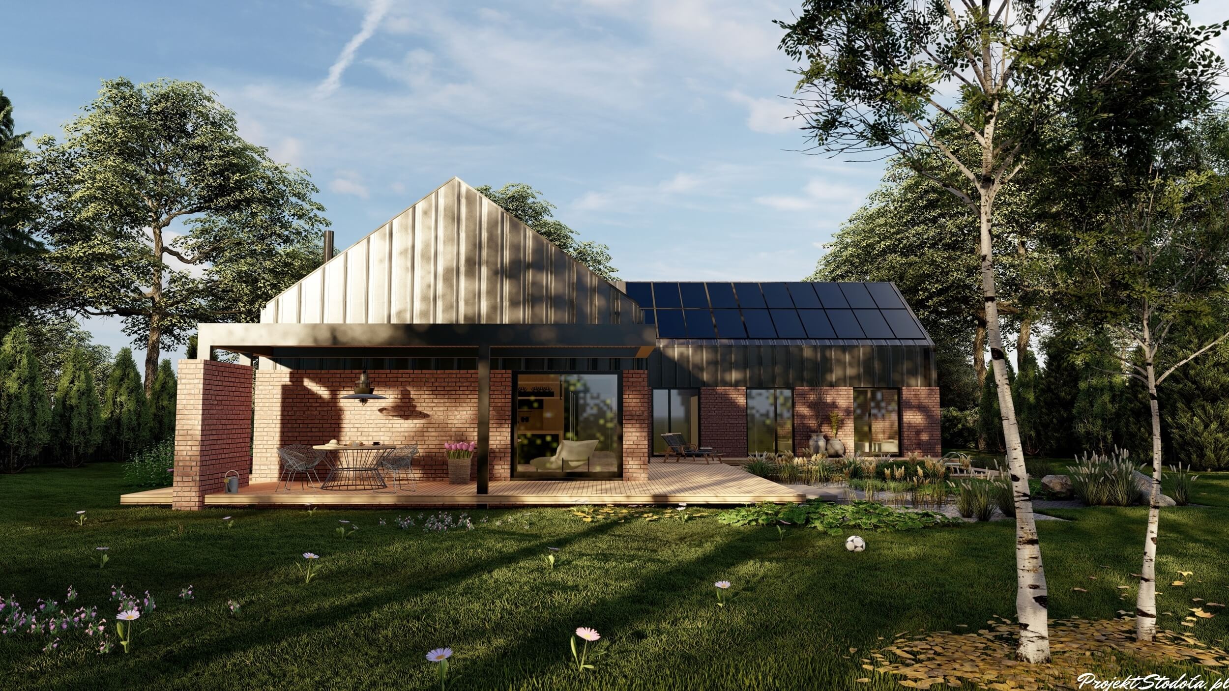 Nowoczesna stodoła T projekt domu parterowego elewacja ogrodowa Nowoczesna stodoła
