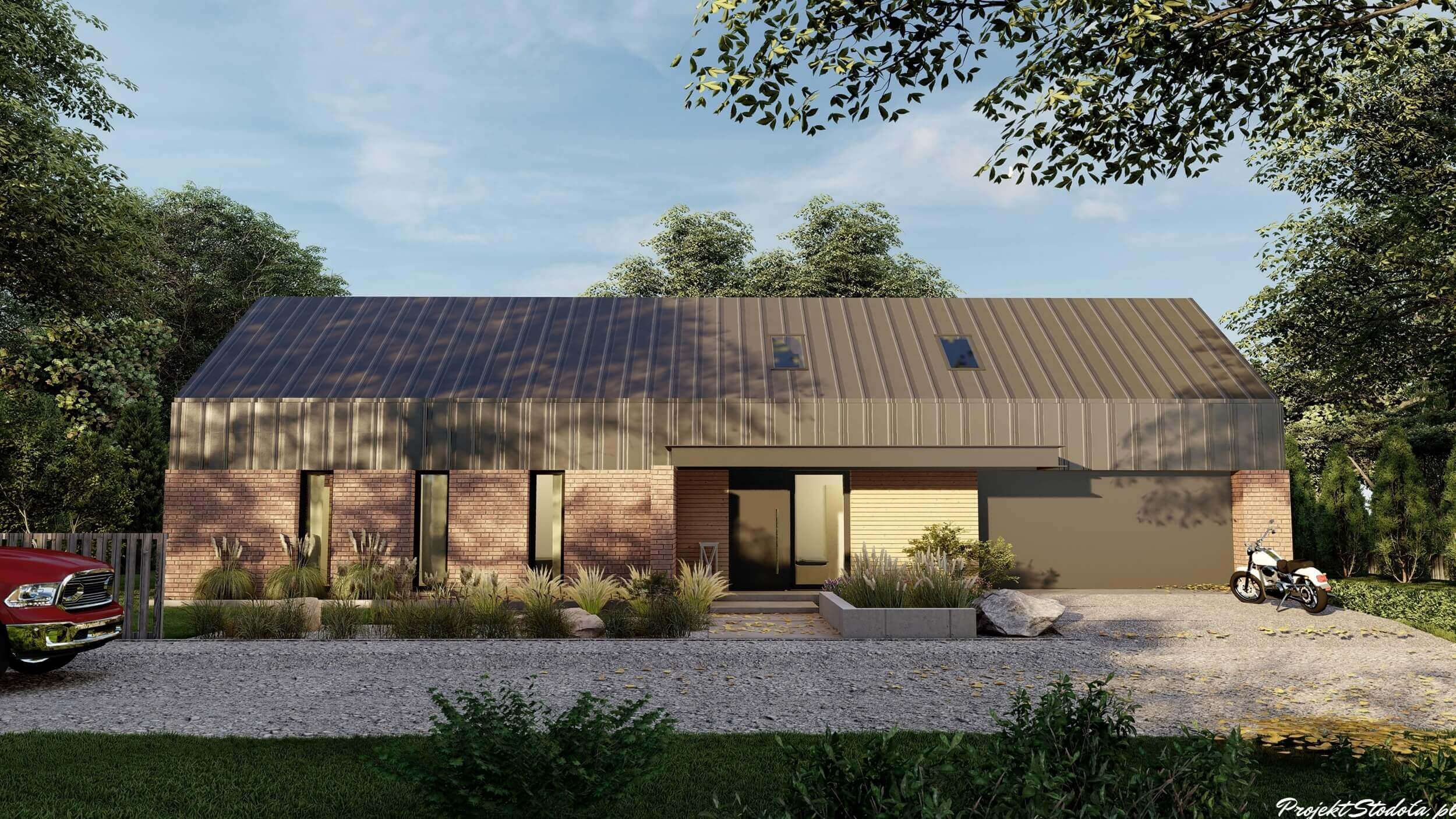Nowoczesna stodoła T projekt parterowy front Nowoczesna stodoła