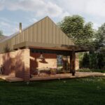 Nowoczesna stodoła parterowa projekt zadaszony taras Nowoczesna stodoła T