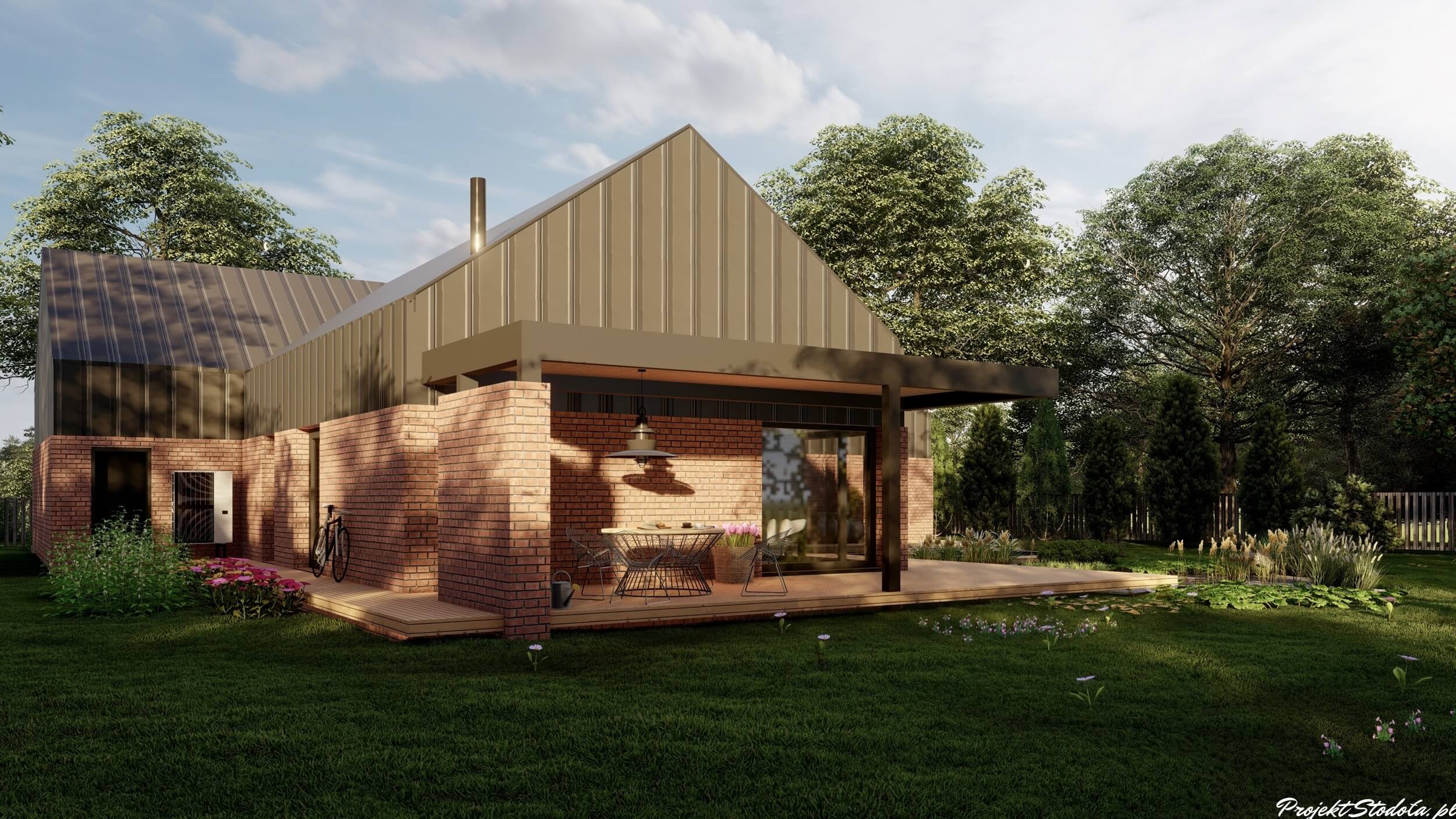Nowoczesna stodoła parterowa projekt zadaszony taras Nowoczesna stodoła T