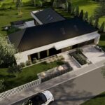 Projekt Stodoła T Nowoczesna Aksonometria front nowoczesny dom parterowy Projekt Stodoła T widok z góry front