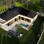 Projekt Stodoła T Nowoczesna Aksonometria ogrodowa nowoczesny dom parterowy Projekt Stodoła T widok z góry