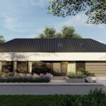 Projekt Stodoła T Nowoczesna Perspektywa frontowa nowoczesny dom parterowy