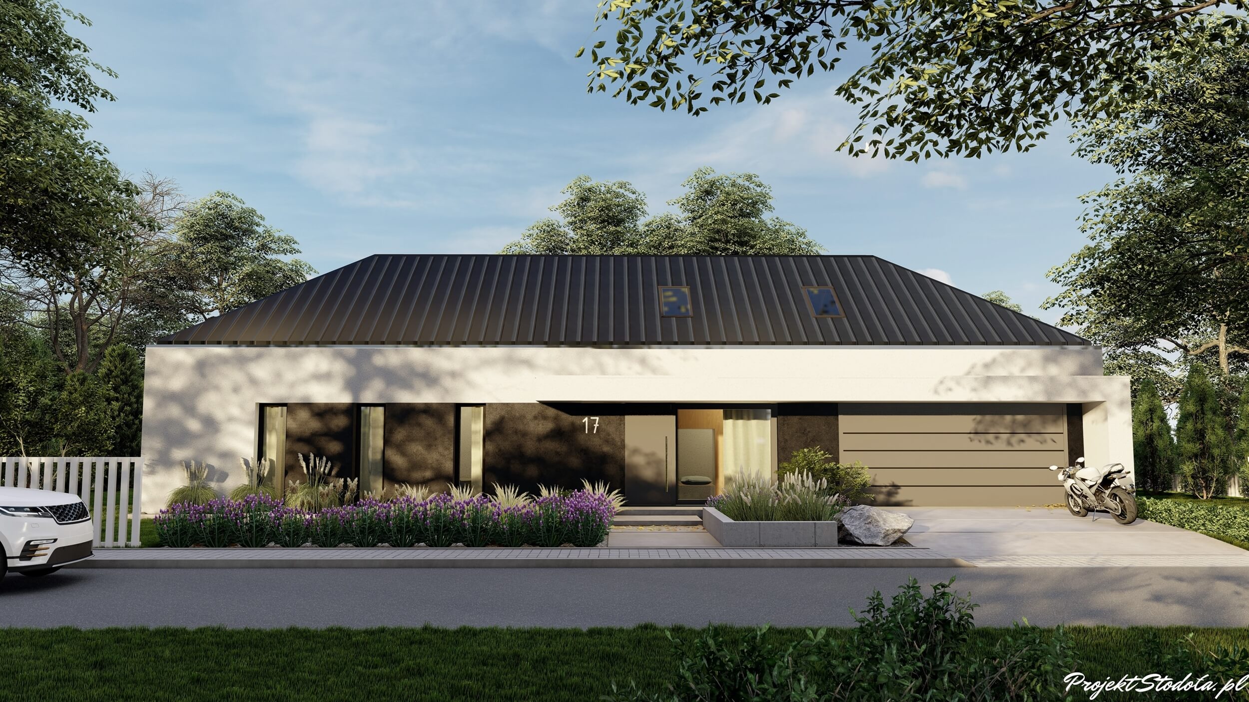 Projekt Stodoła T Nowoczesna Perspektywa frontowa nowoczesny dom parterowy