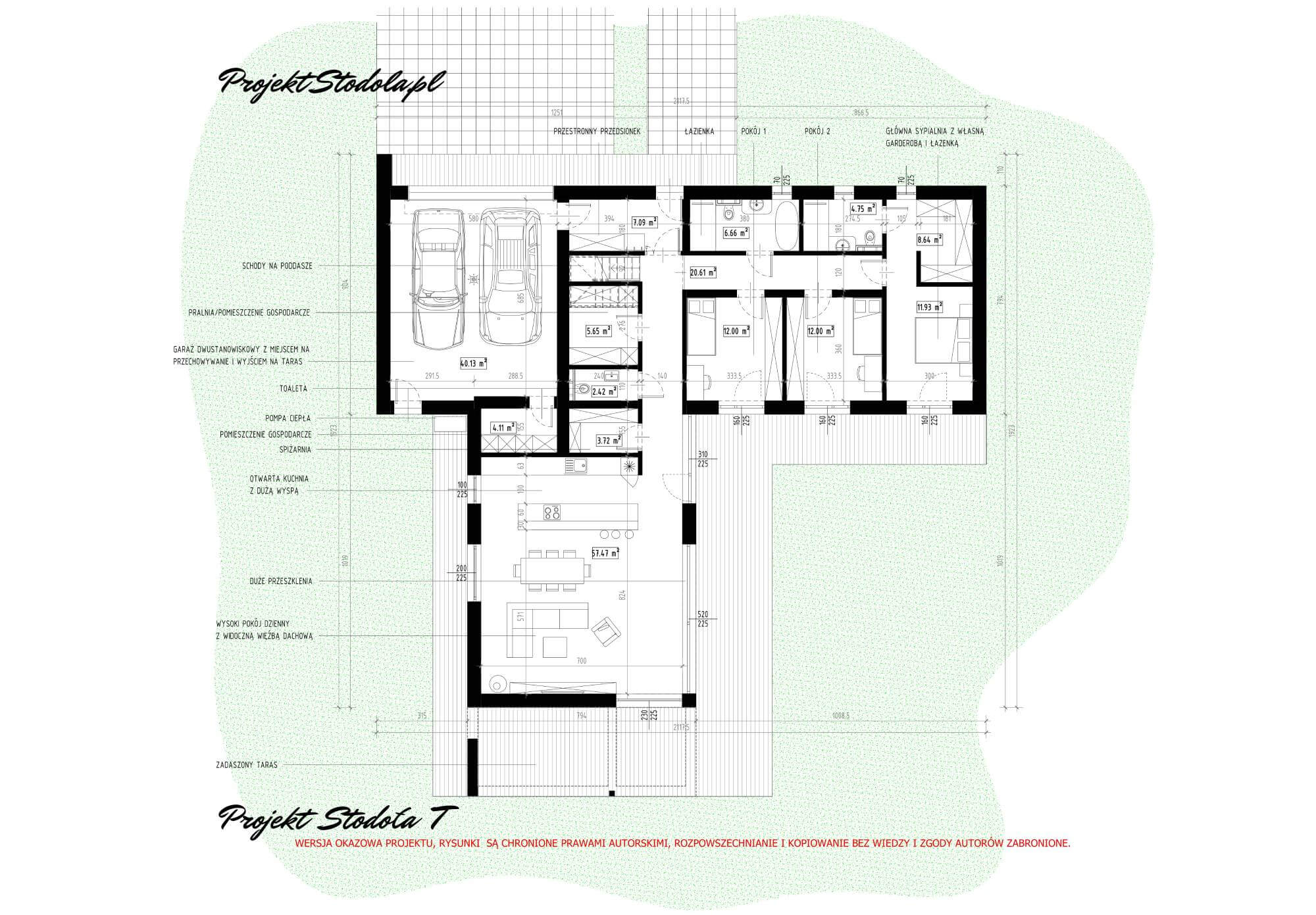 Projekt Stodoła T_RZUT PARTERU nowoczesny dom parterowy