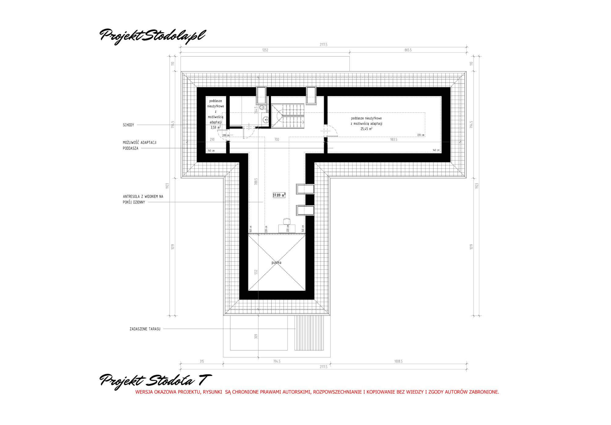 Projekt Stodoła T_RZUT PODDASZA nowoczesny dom parterowy