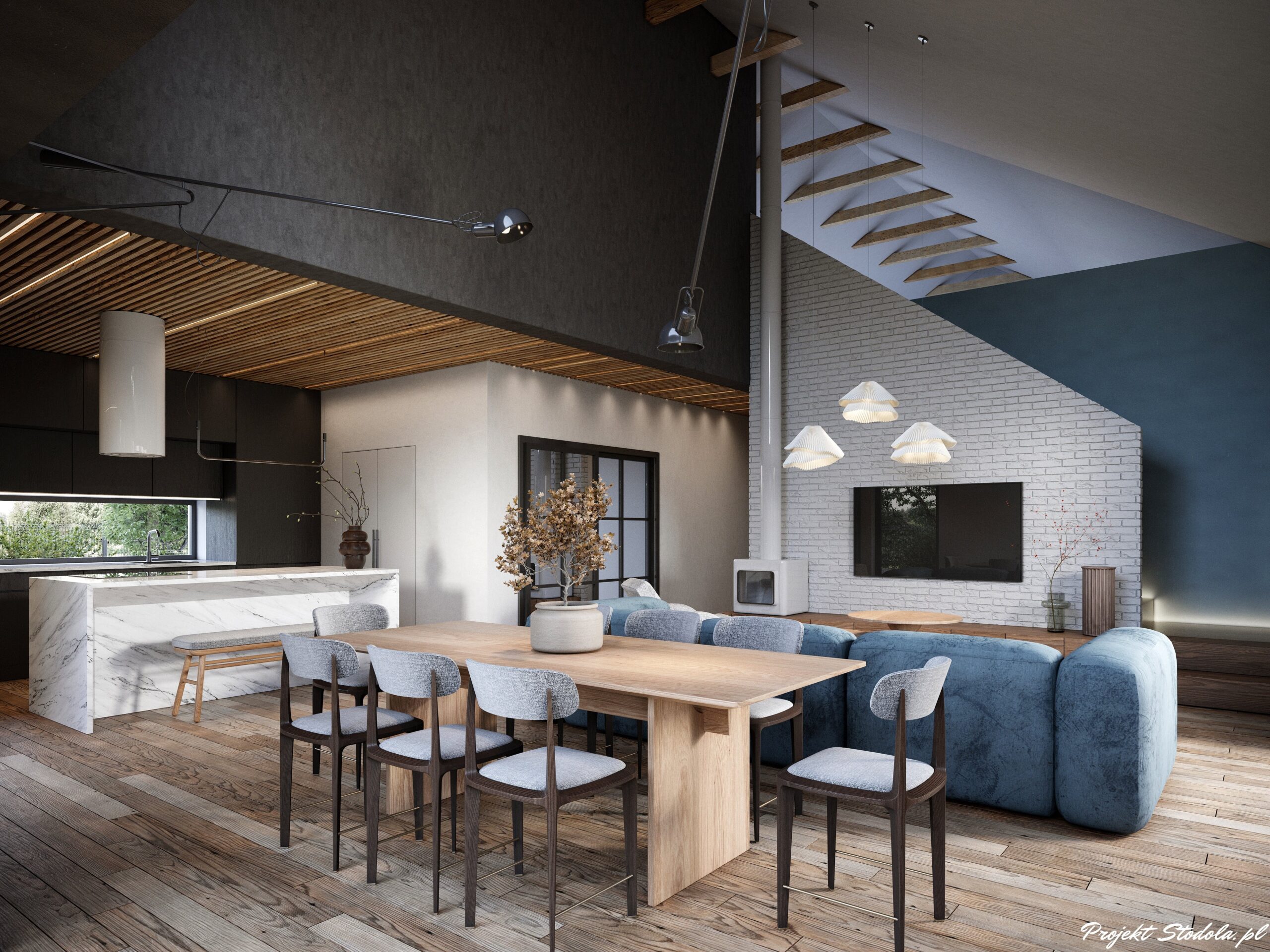 Projekt Domu parterowego Salon z antresolą-min