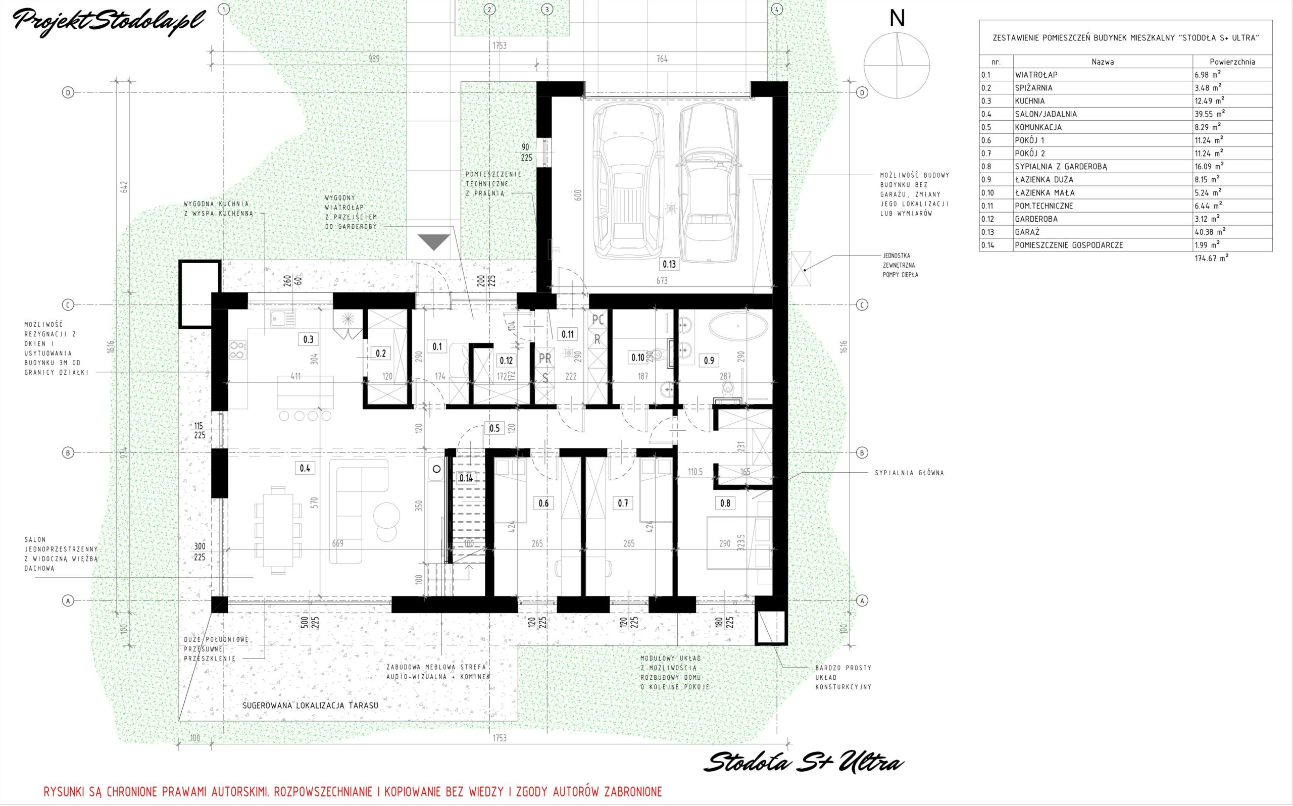 Projekt Stodoła S+ULTRA_RZUT PARTERU nowoczesny dom parterowy
