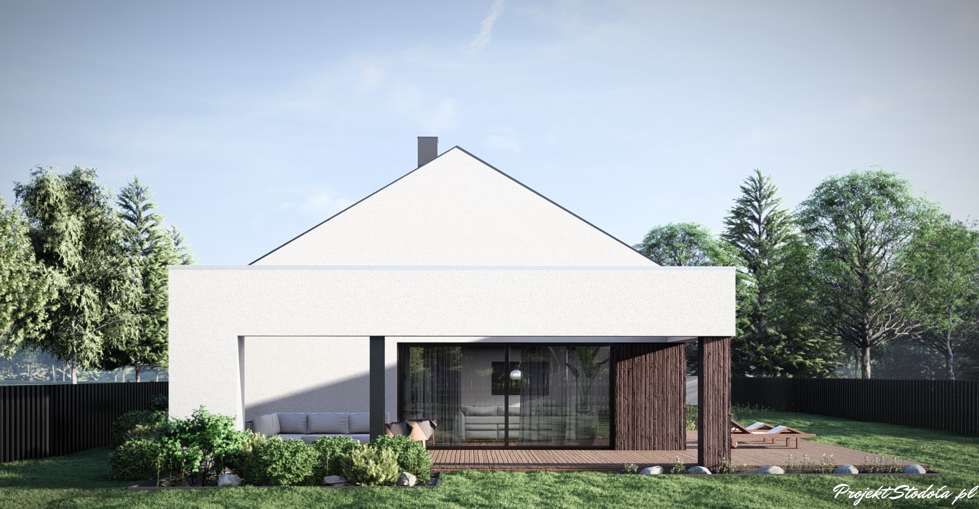 Projekt Stodoła Long elewacja tylna projekt na wąską działkę