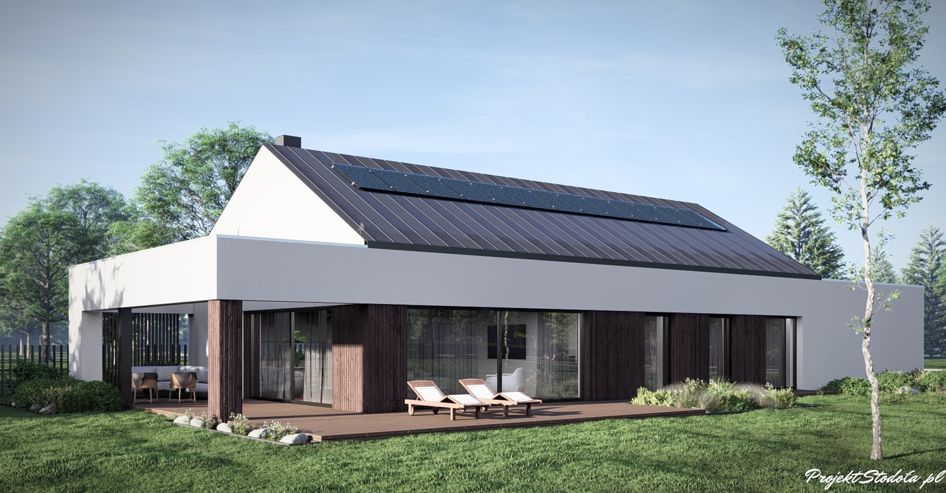 Projekt Stodoła Long perspekytywa ogrodowa (1) projekt na wąską działkę