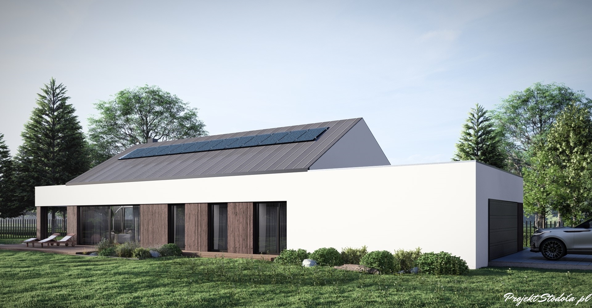 Projekt Stodoła Long perspekytywa ogrodowa (2) projekt na wąską działkę