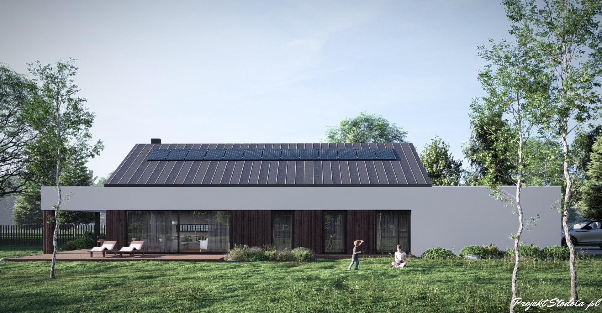 Projekt Stodoła Long perspekytywa ogrodowa (3) projekt na wąską działkę