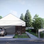 Projekt Stodoła Long strefa frontowa (1) projekt na wąską działkę