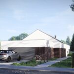 Projekt Stodoła Long strefa frontowa (2) projekt na wąską działkę