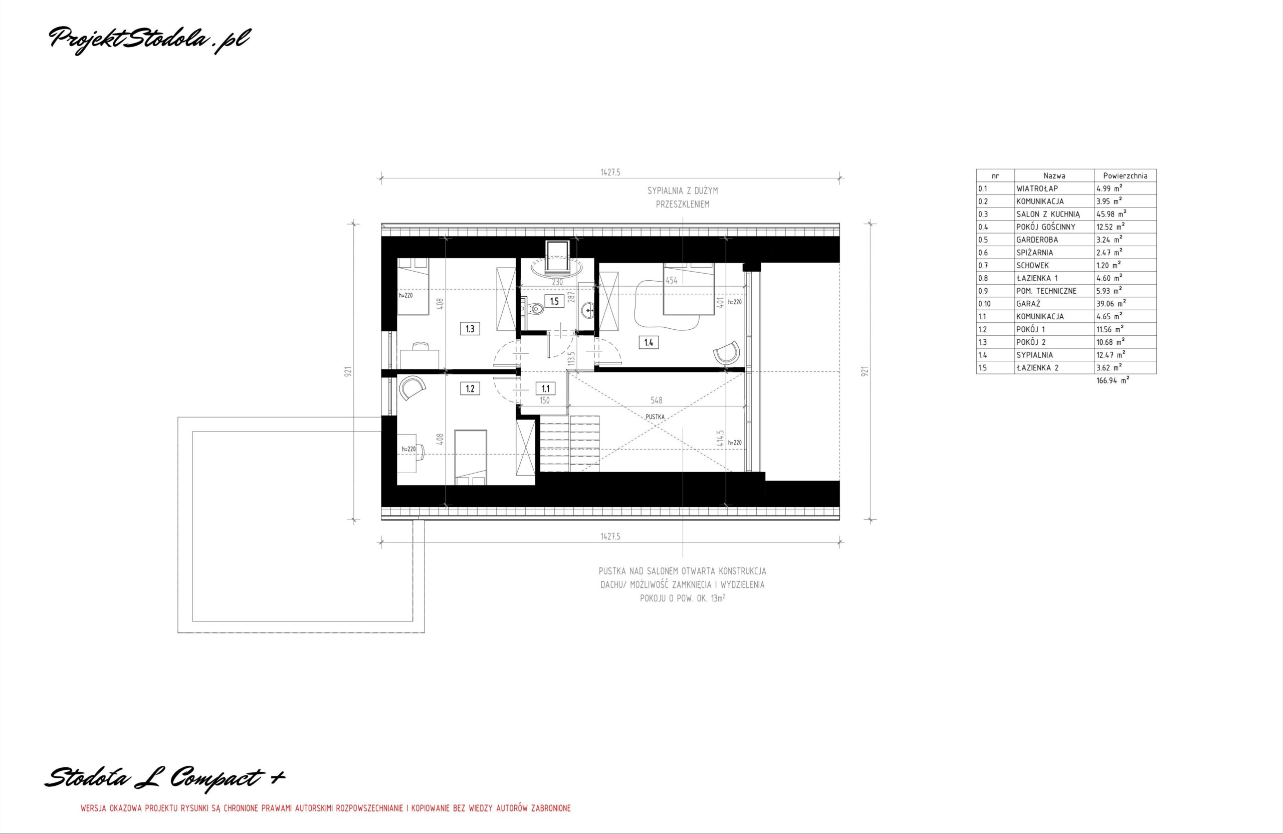 Projekt L Compact + rzut pietra dom z poddaszem
