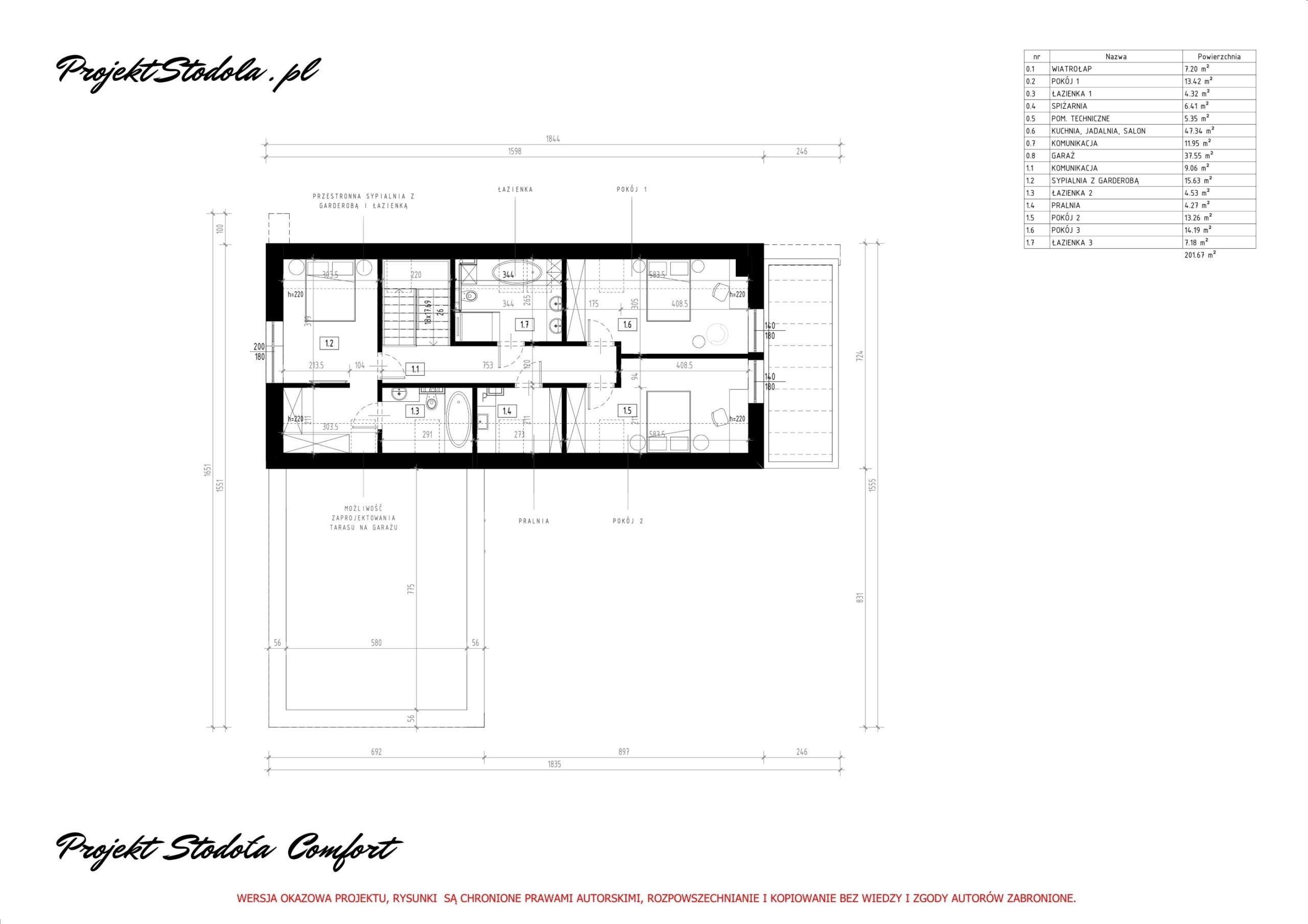 Projekt Stodoła Comfort wersja podstawowa rzut poddasza_