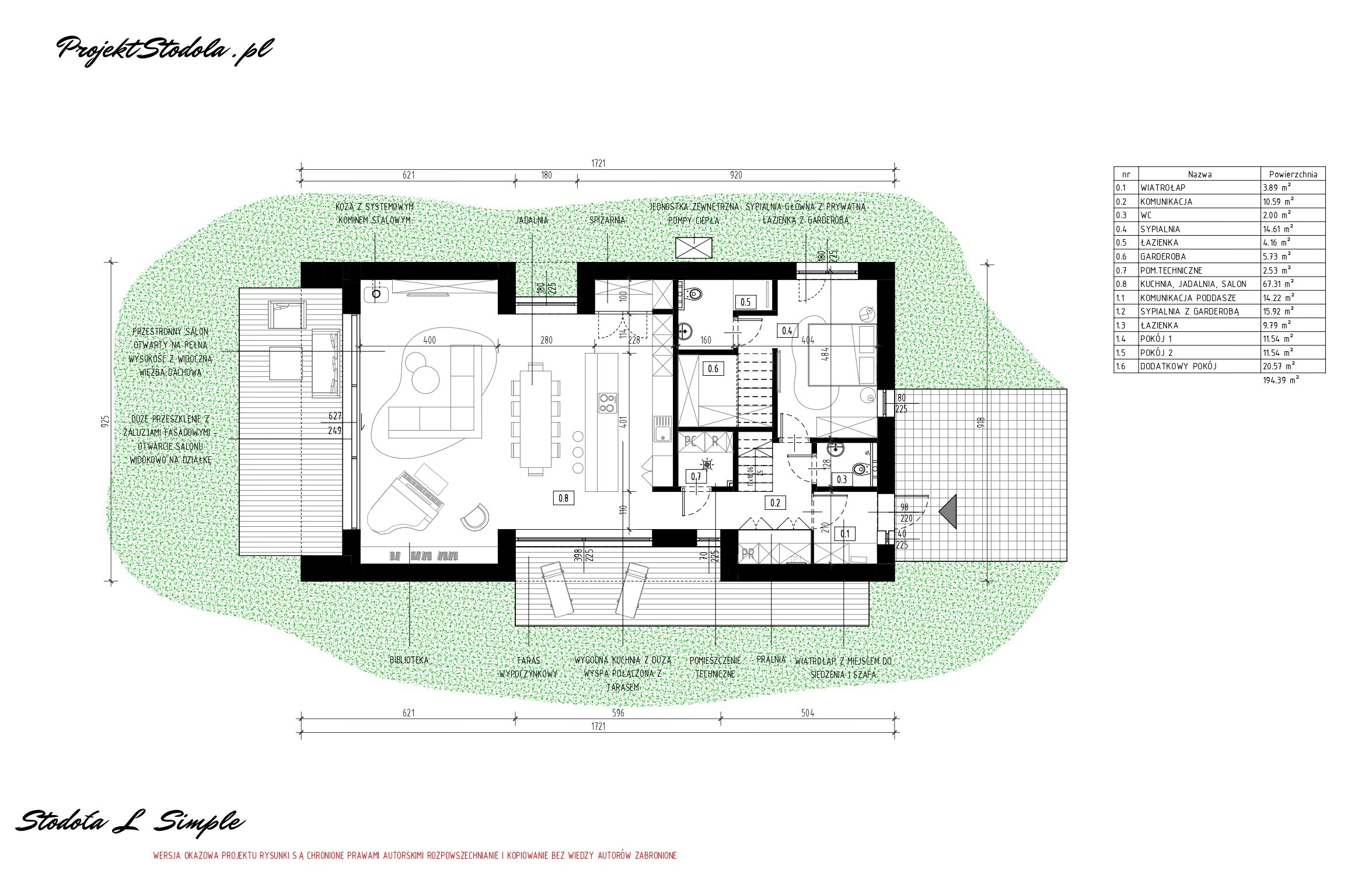 Dom z poddaszem użytkowym Stodoła Simple Rzut parteru