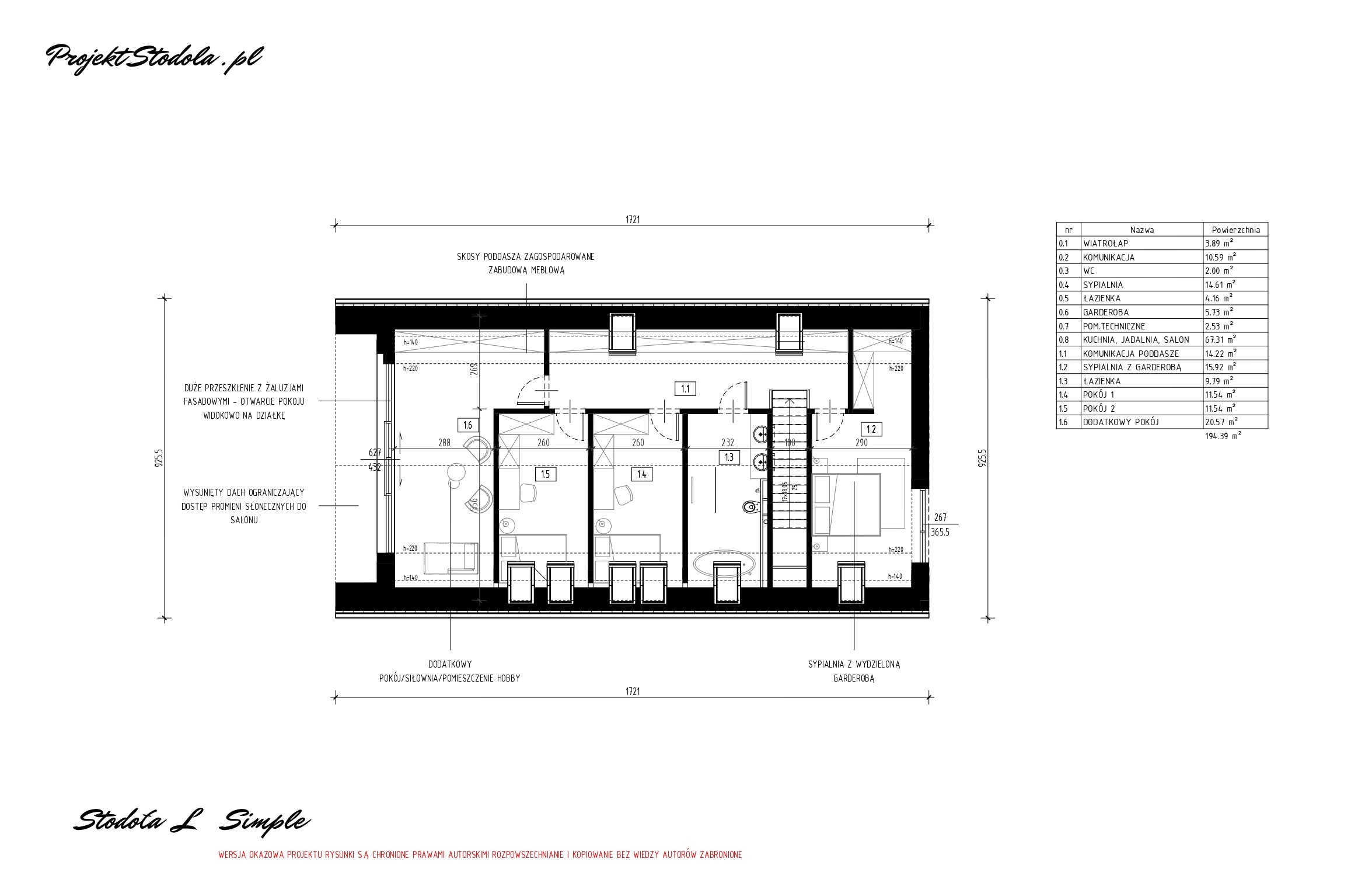 Dom z poddaszem użytkowym Stodoła Simple rzut poddasza