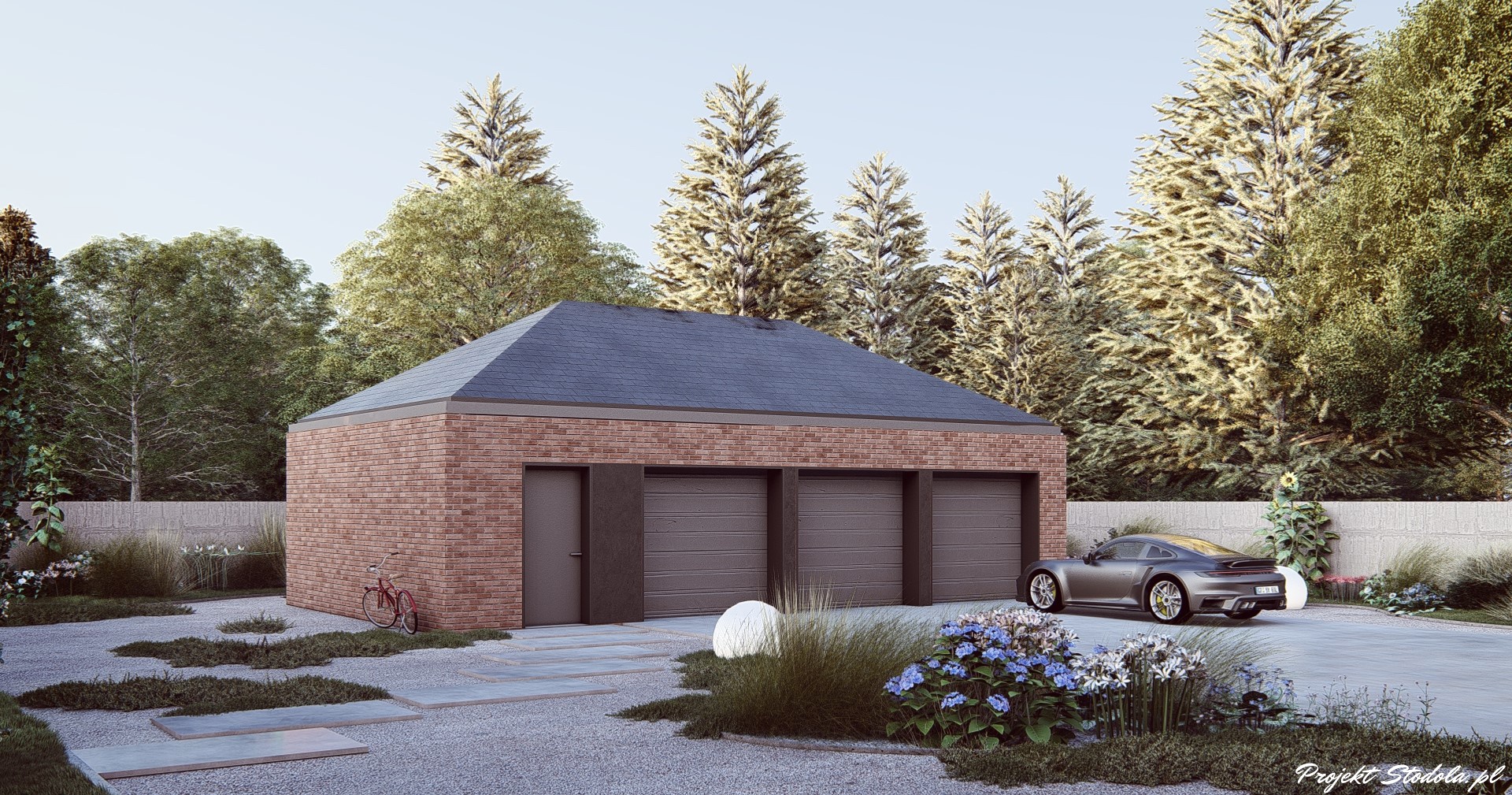 Garaż W.c 3 STANOWISKA perspektywa z boku