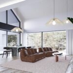 Projekt Stodoła Solo Bis Wysoki salon, duże przeszklenie