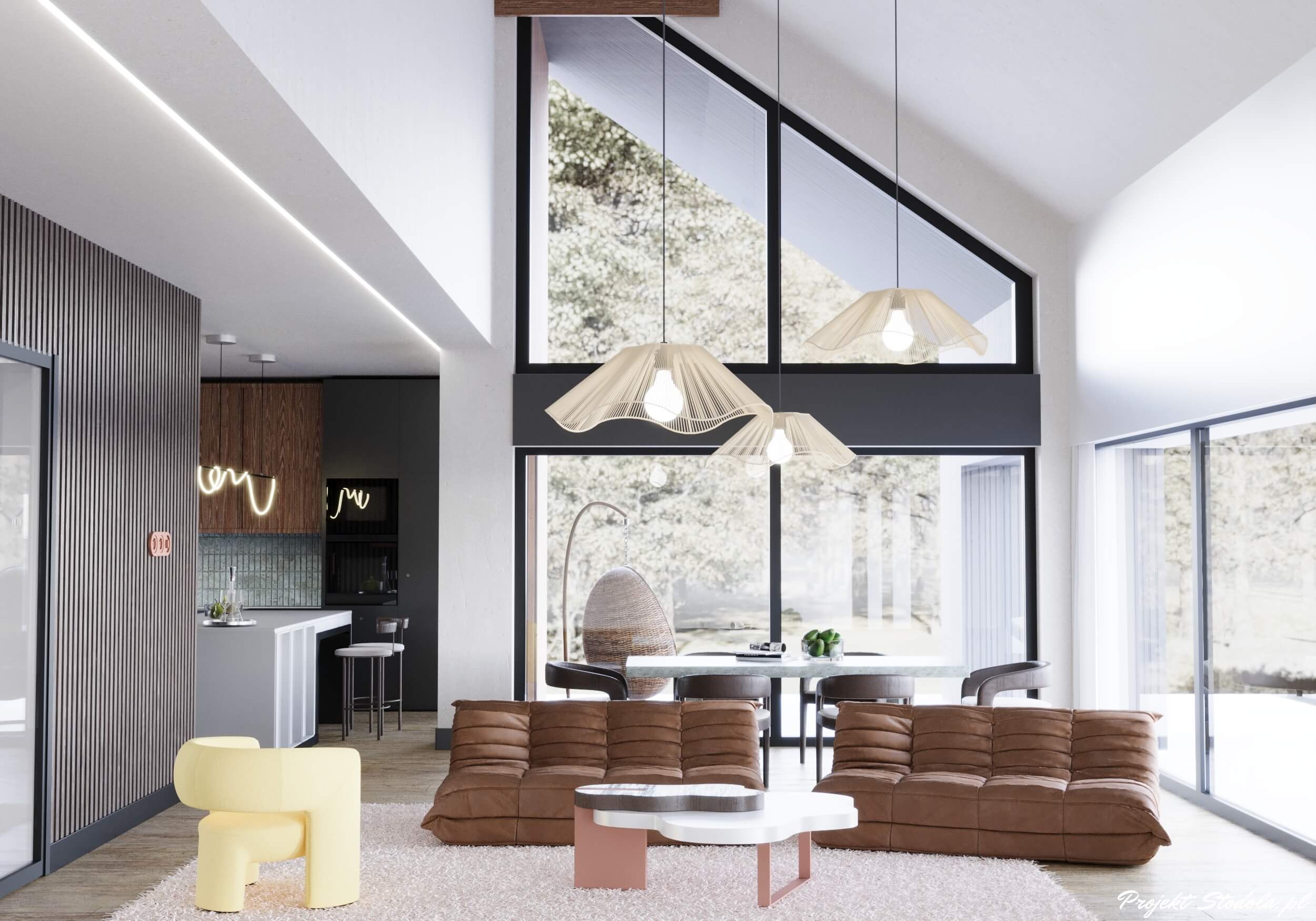 Projekt Stodoła Solo Bis otwarty pokój dzienny, duże okno