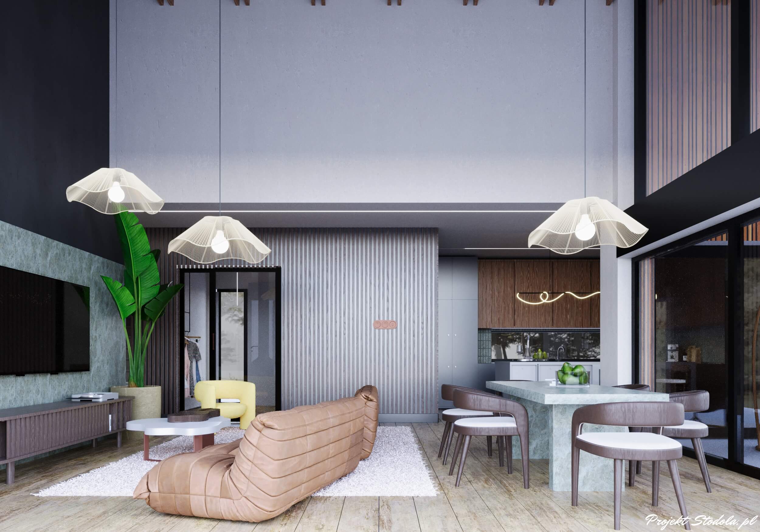 Projekt Stodoła Solo Bis salon z antresolą