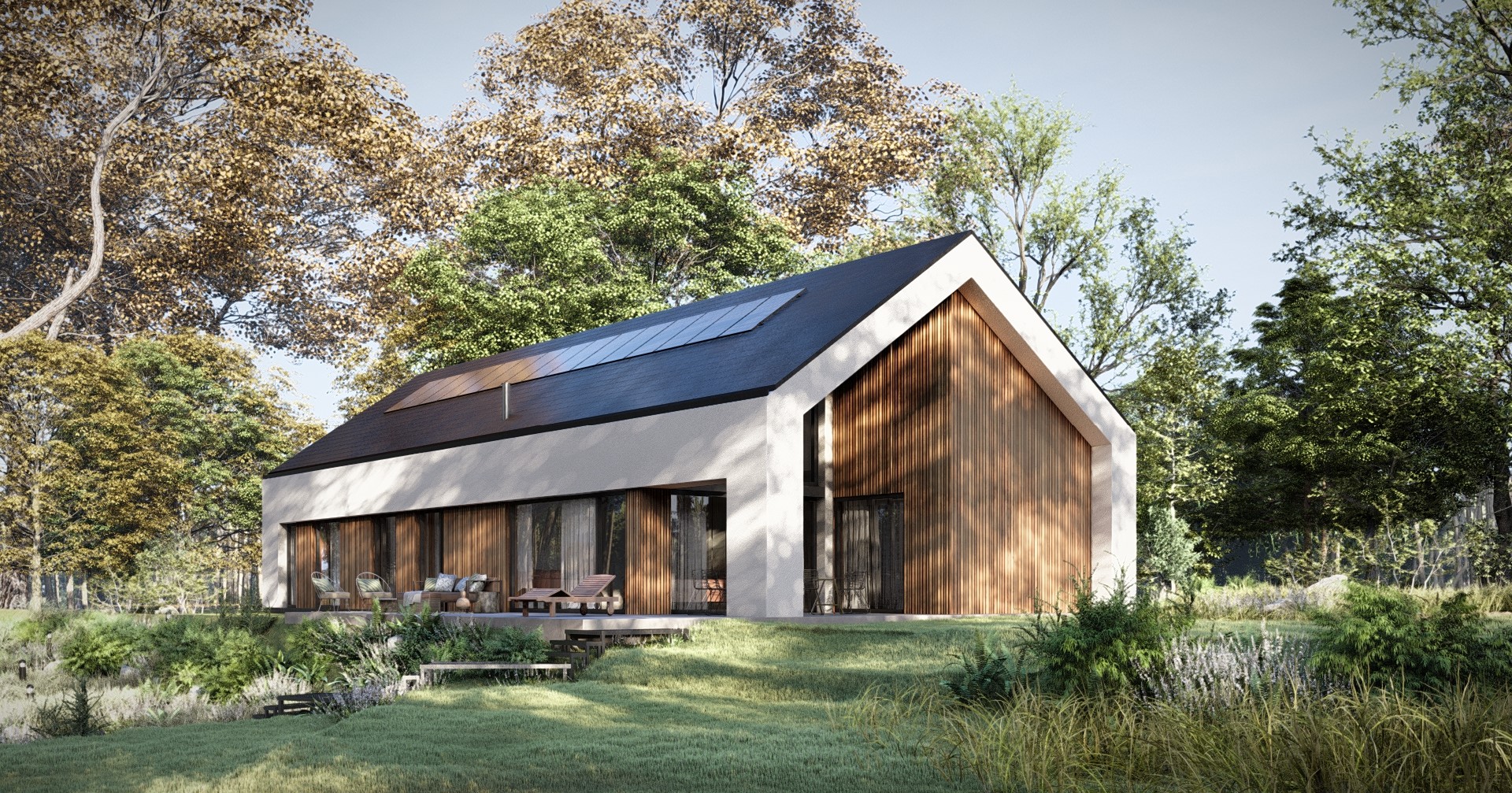 Projekt Stodoła Solo bis biała elewacja ogrodowa3